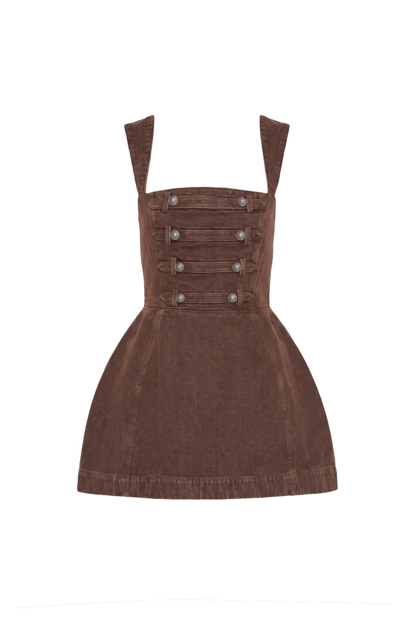 Amanda Uprichard Bethany Romper in Brown Denim - shown on invisible mannequin