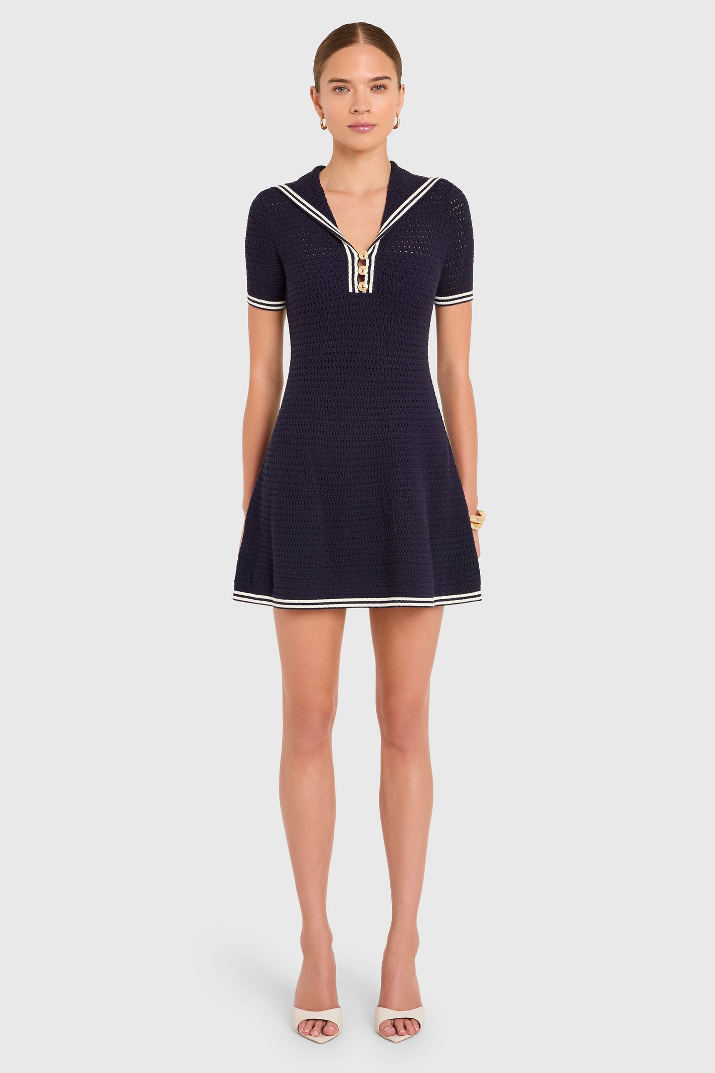 Short Sleeve Mini Monique Dress in Navy/ Ivory Knit | M | Amanda Uprichard Short Sleeve Mini Monique Dress in Navy/ Ivory Knit | M | Amanda Uprichard