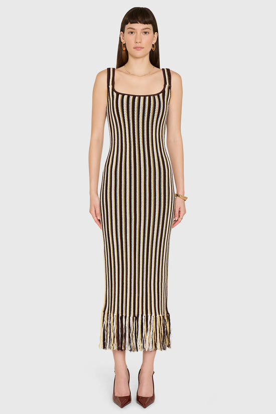 Amanda Uprichard Jolie Midi Dress in Cocoa Stripe view 2