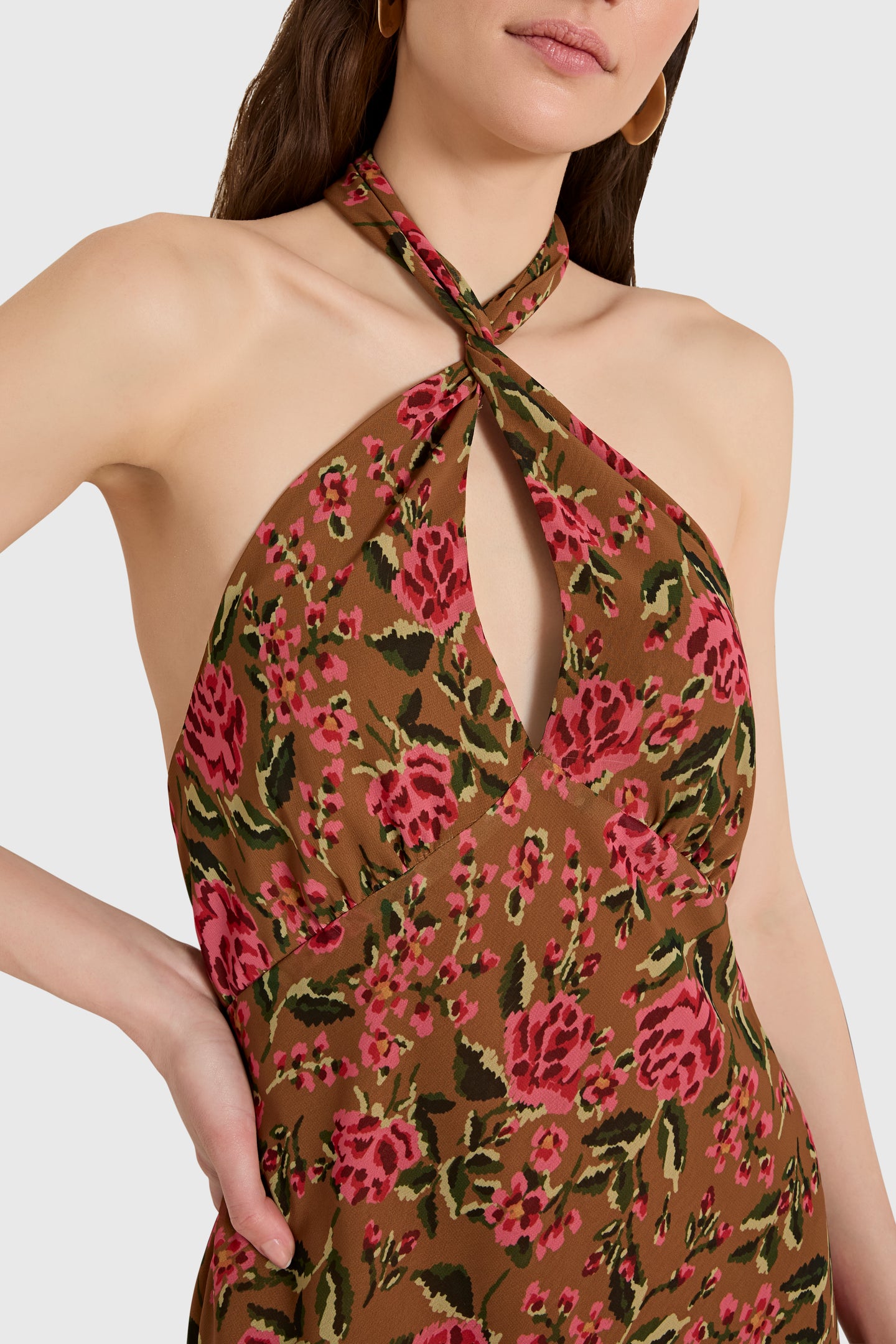 Amanda Uprichard Samara Maxi Dress in Evening Rose - detail view