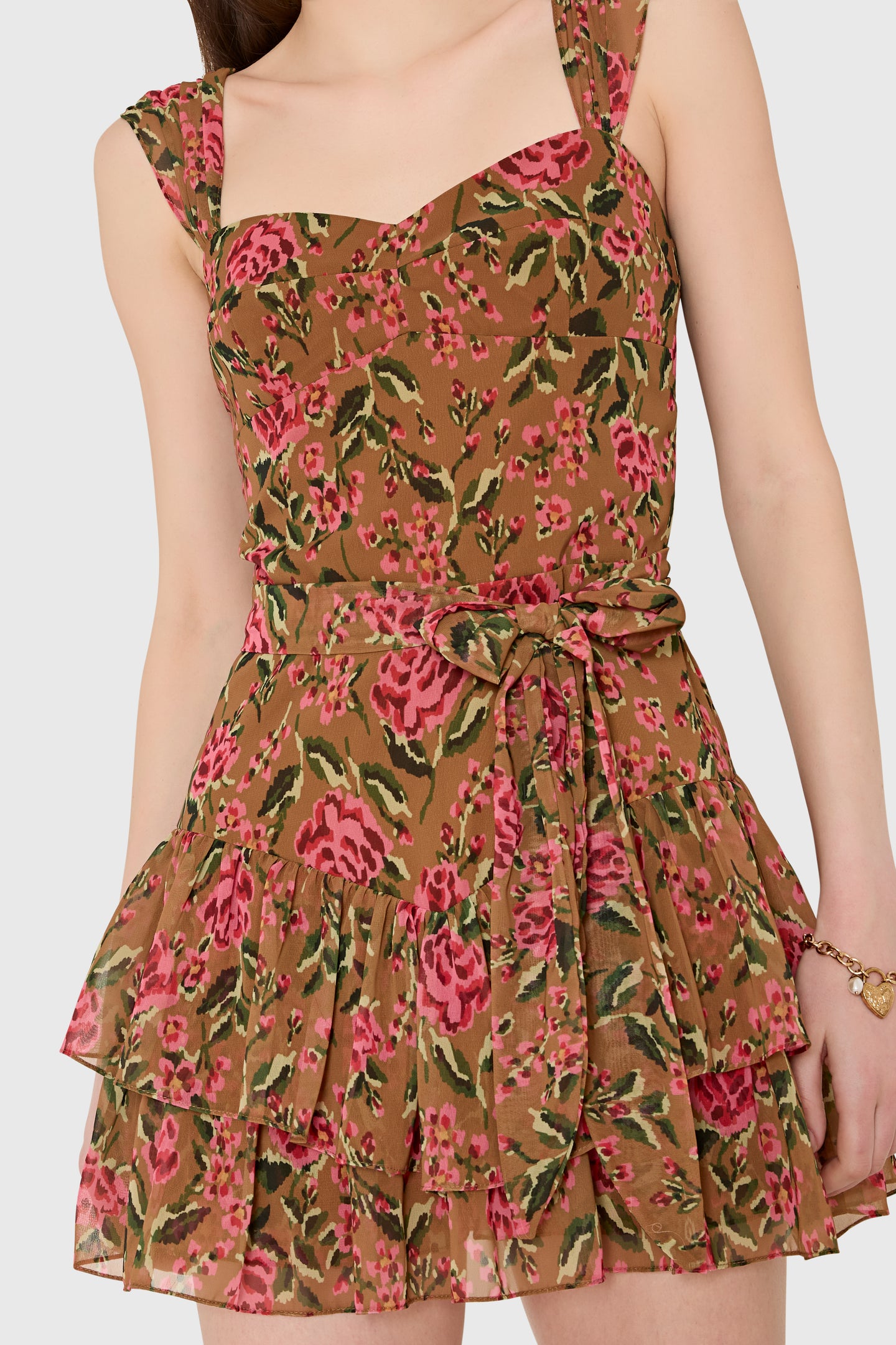 Amanda Uprichard Kendra Skort Romper in Evening Rose - detail view