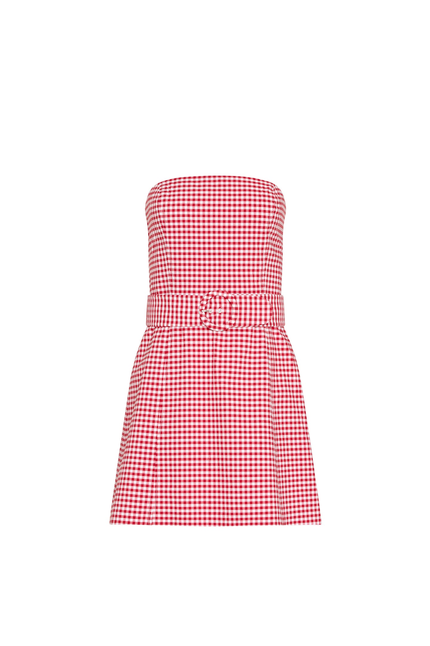 Strapless Mini Mariah Dress in Red White Cotton Gingham | S | Amanda Uprichard Strapless Mini Mariah Dress in Red White Cotton Gingham | S | Amanda Uprichard