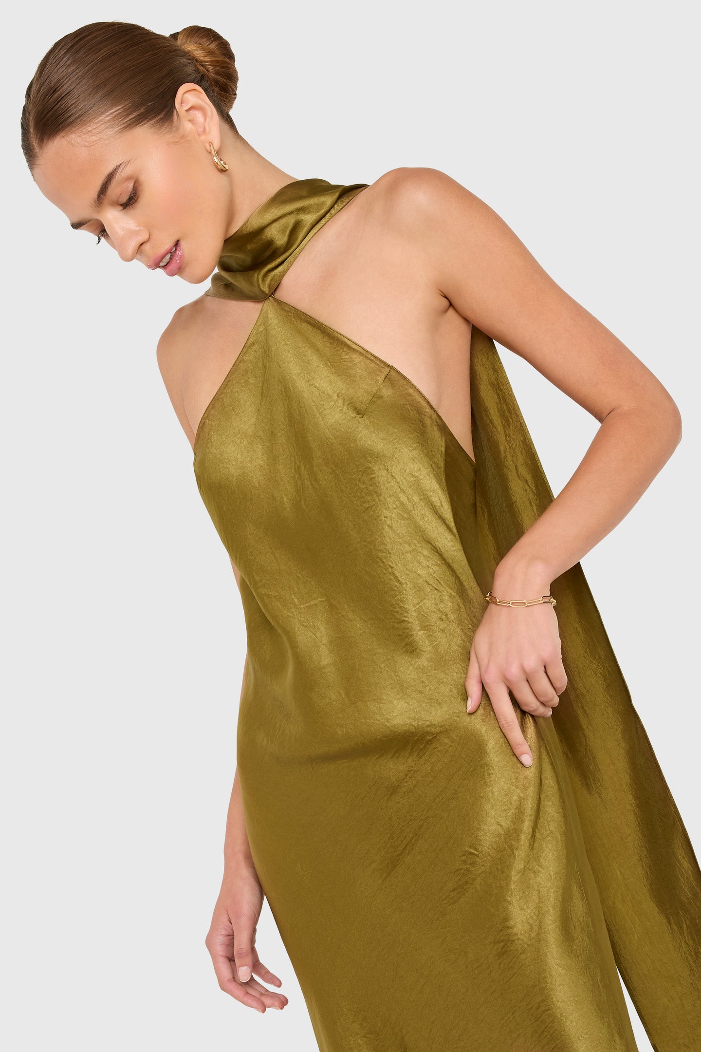 Sleeveless Maxi Ashton Satin in Olive | S | Amanda Uprichard Sleeveless Maxi Ashton Satin in Olive | S | Amanda Uprichard