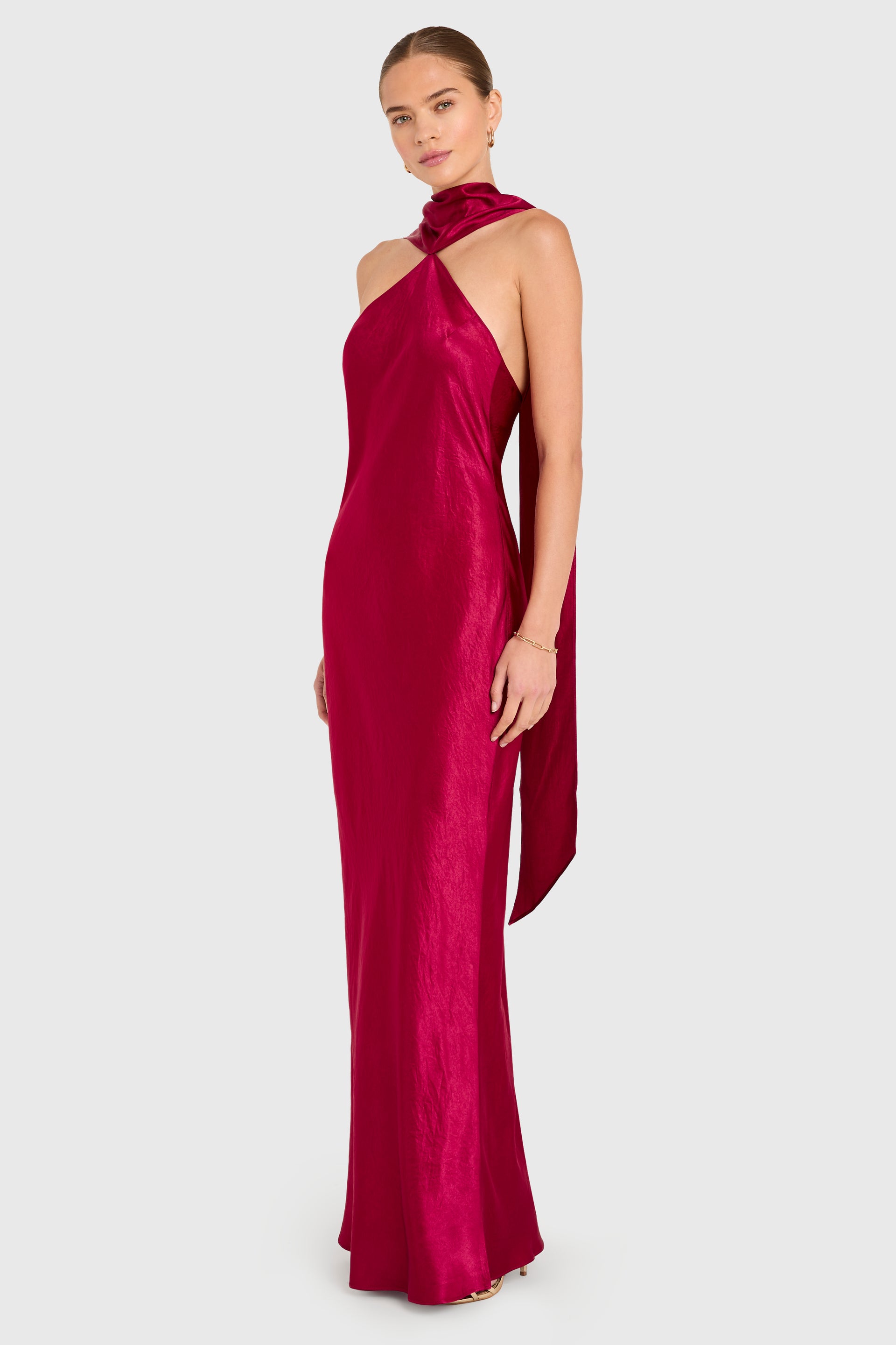 Sleeveless Maxi Ashton Satin in Wine | XS