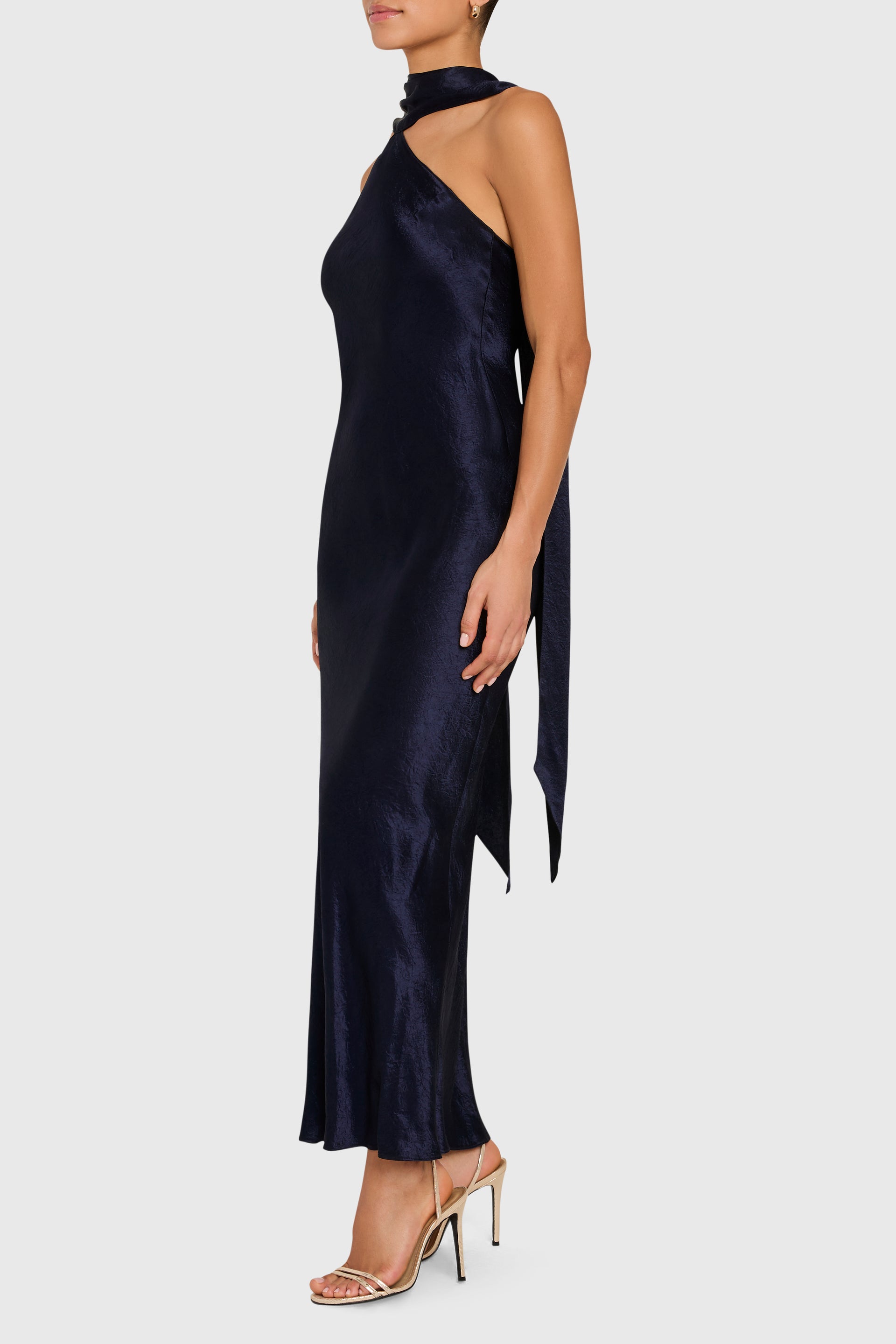 navy satin long dress Amanda Uprichard Ashton Maxi in 72 cm (26 Zimmermann Honour Corset Lace swatch:Brown Tuscany Border Size:Medium (5/6)