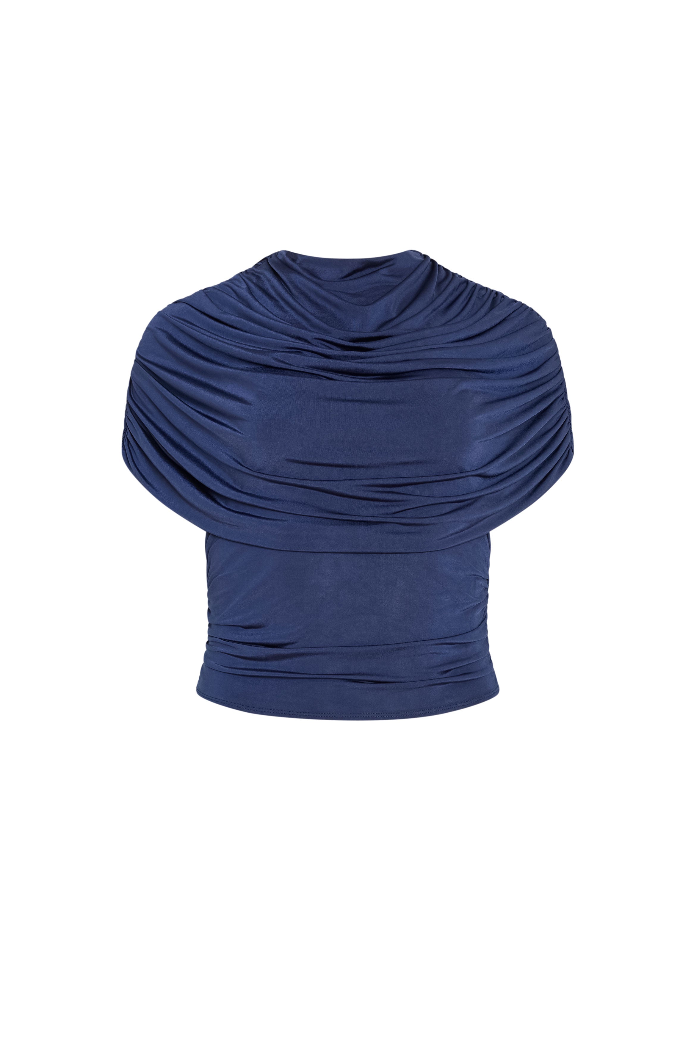Amanda Uprichard |   Marcelle Top in Navy Blue. Dark blue top against a white backgorund.