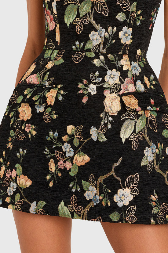 Floral patterned dress with a black background