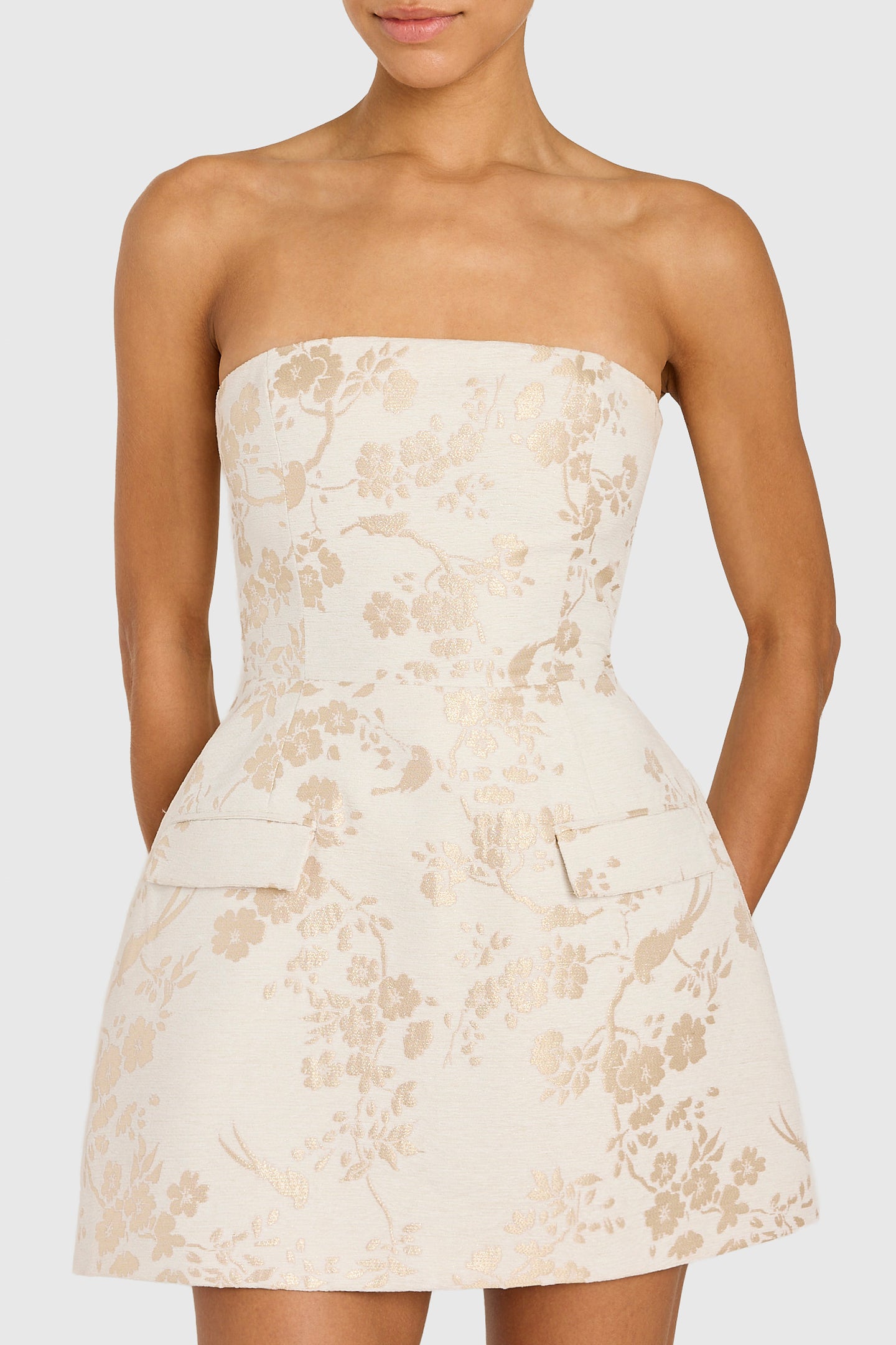 Strapless Bethany Romper in Cecile Jacquard View 4