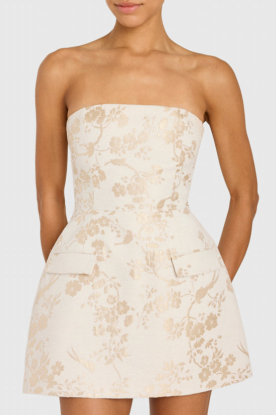 Strapless Bethany Romper in Cecile Jacquard