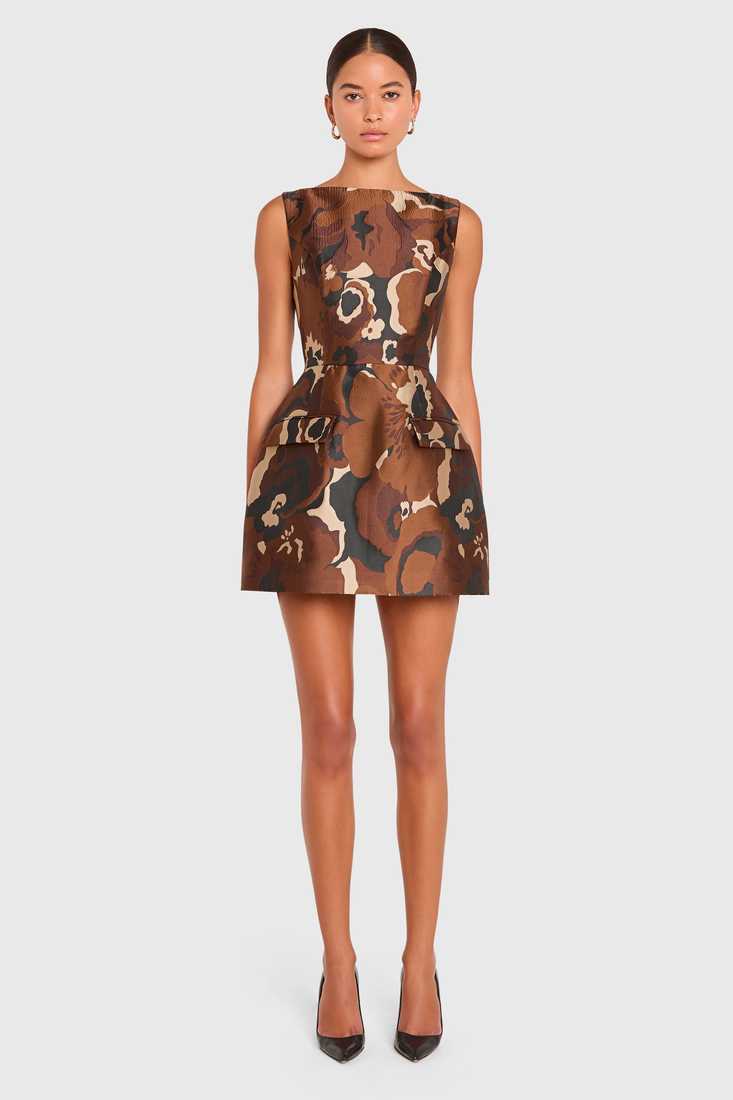Sleeveless Mini Banco Dress Brickell Brocade in Brown Multi | XS | Amanda Uprichard Sleeveless Mini Banco Dress Brickell Brocade in Brown Multi | XS | Amanda Uprichard