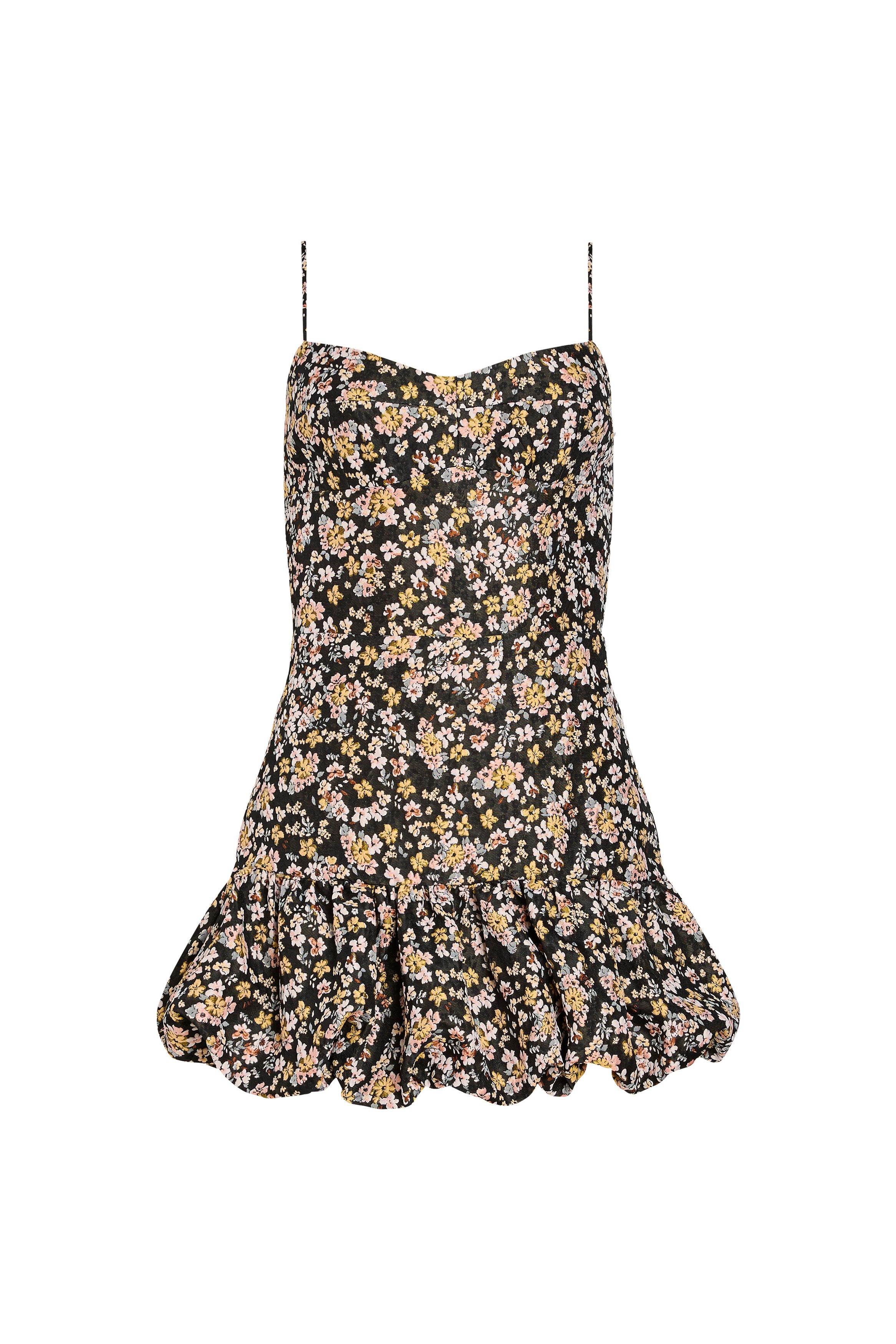 Floral dress with ruffled hem on a white background