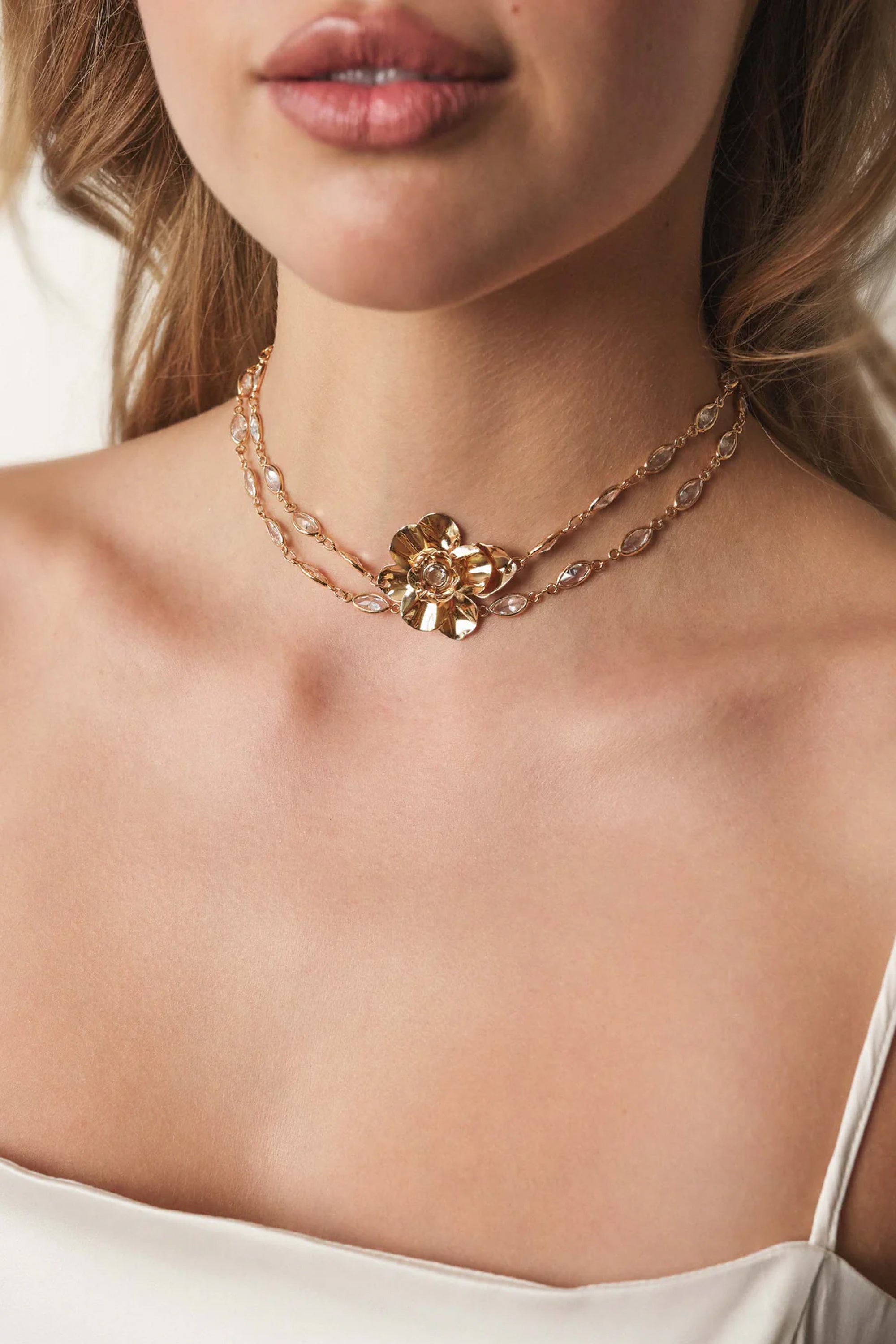 Bezel Layered Flower Necklace view 1