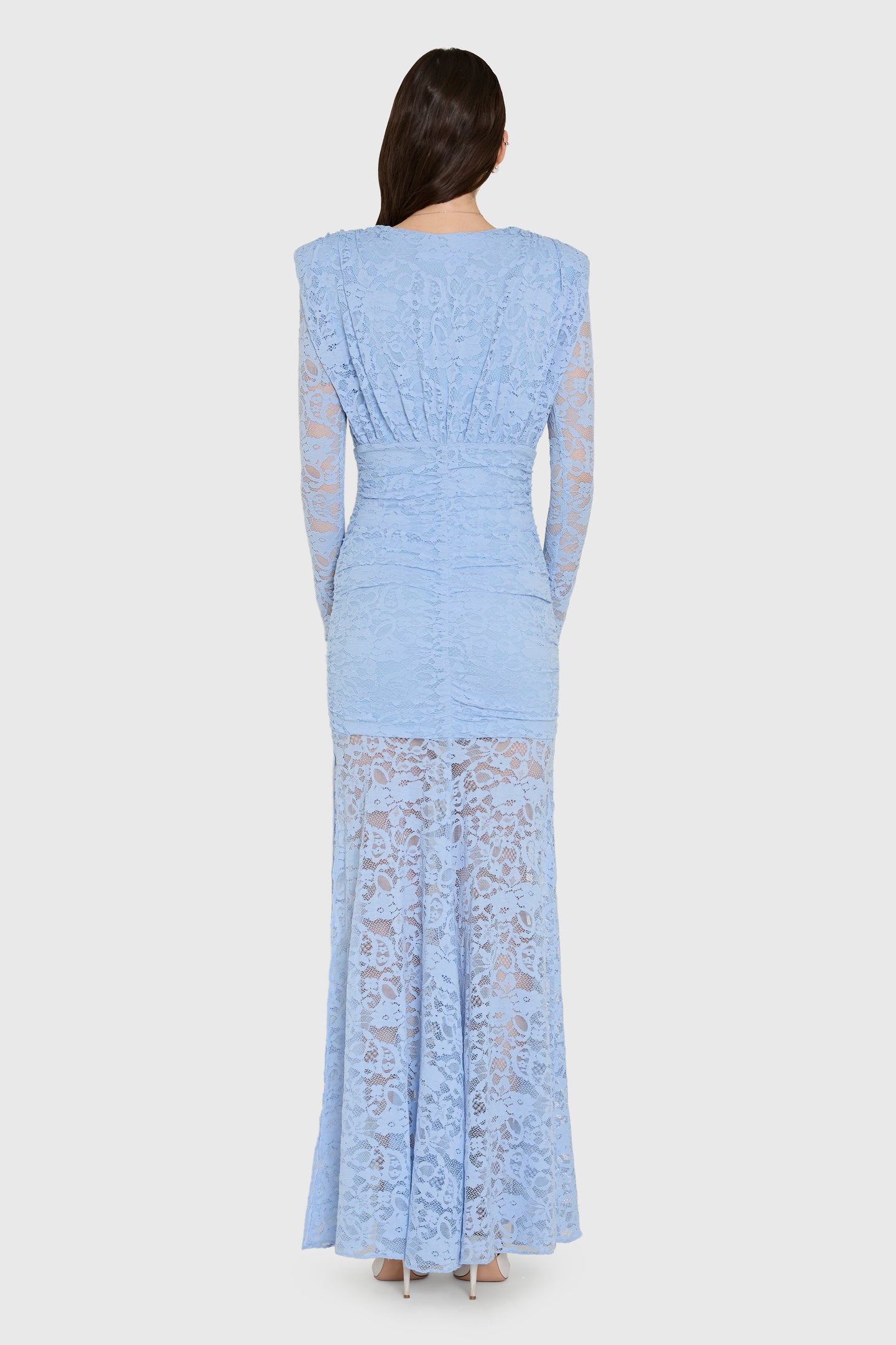 Long Sleeve Maxi Eva Gown in Baby Blue Lace | S | Amanda Uprichard Long Sleeve Maxi Eva Gown in Baby Blue Lace | S | Amanda Uprichard