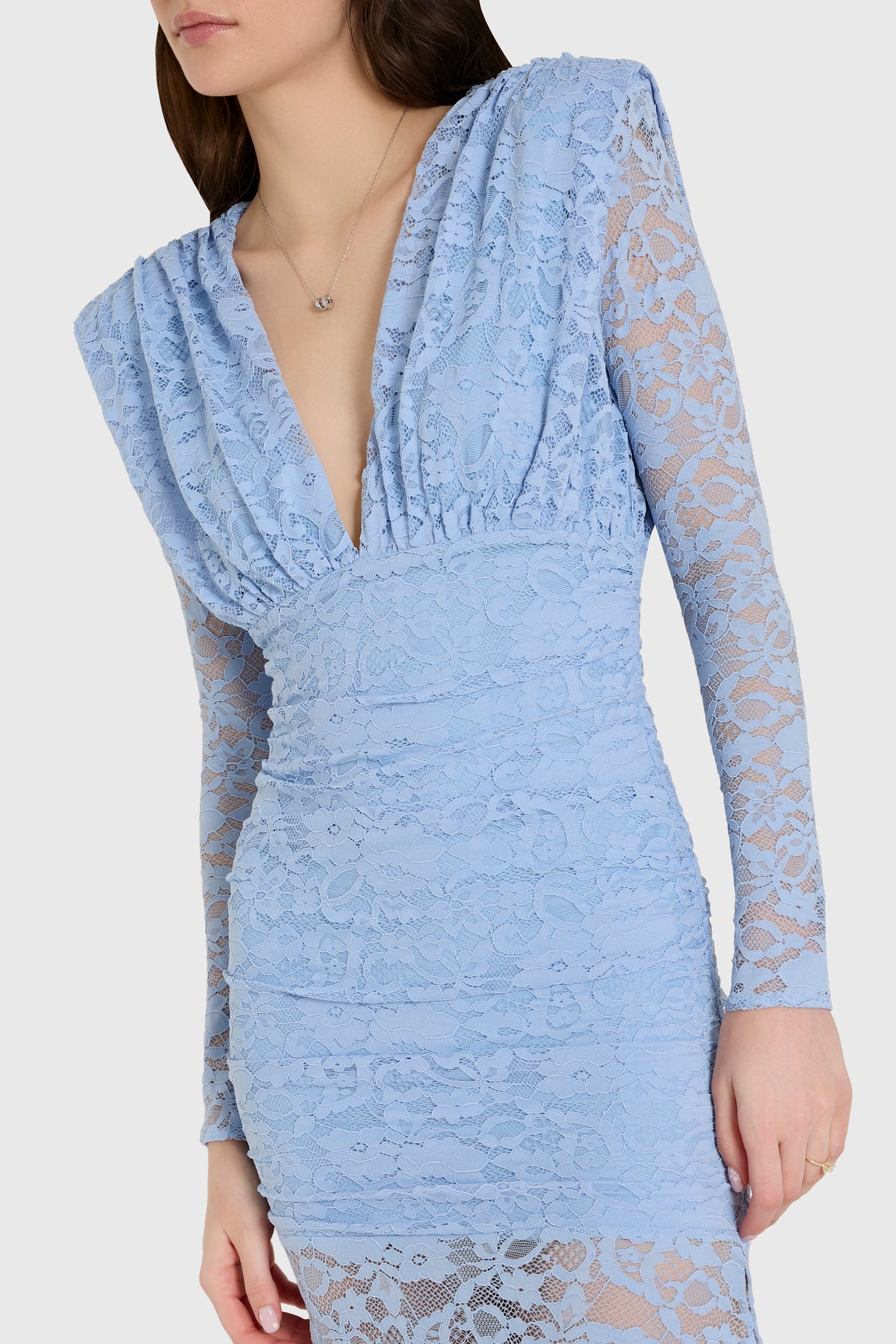 Long Sleeve Maxi Eva Gown in Baby Blue Lace | S | Amanda Uprichard Long Sleeve Maxi Eva Gown in Baby Blue Lace | S | Amanda Uprichard