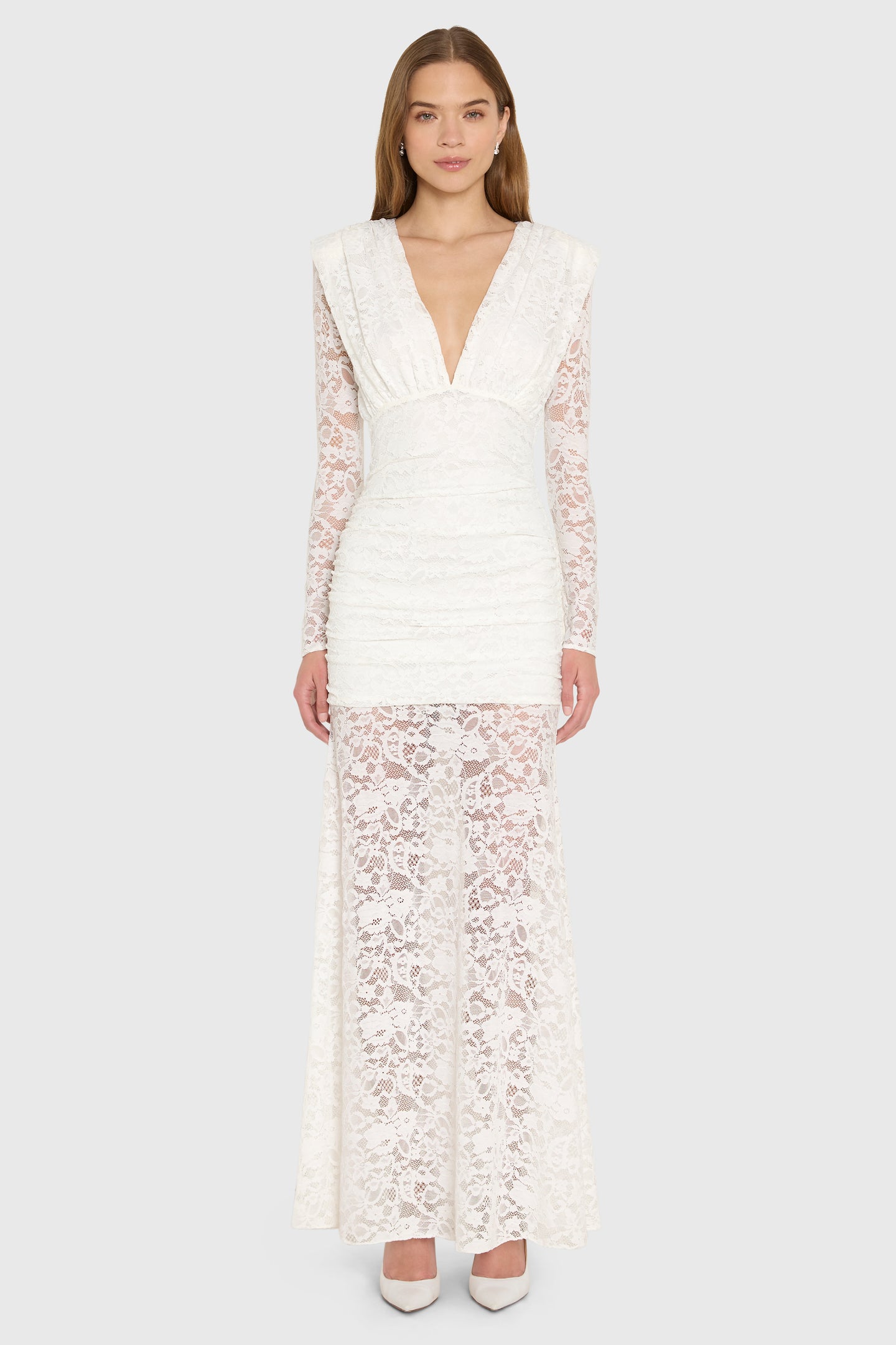 Long Sleeve Maxi Eva Gown in White Lace | M | Amanda Uprichard Long Sleeve Maxi Eva Gown in White Lace | M | Amanda Uprichard