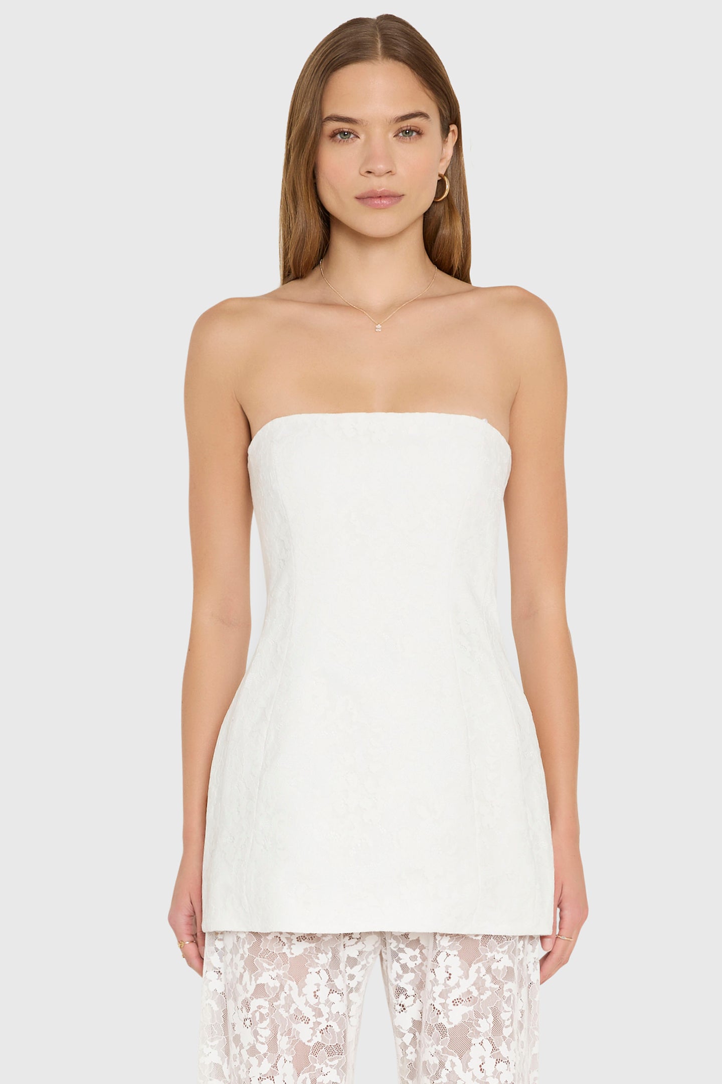 Strapless Linda Tunic in Ivory Lace | S | Amanda Uprichard Strapless Linda Tunic in Ivory Lace | S | Amanda Uprichard