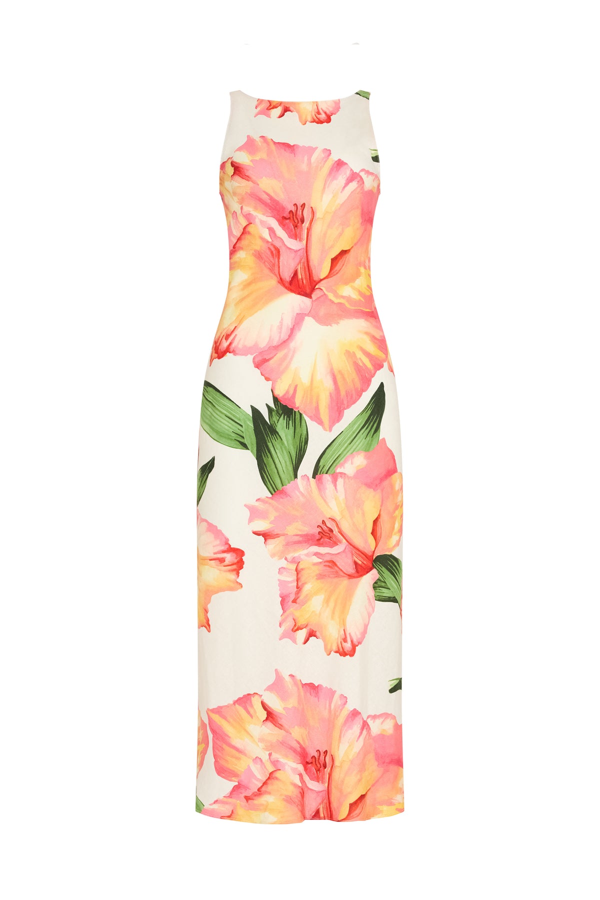 Sleeveless Midi Margo Dress Hibiscus in Print Linen | XS