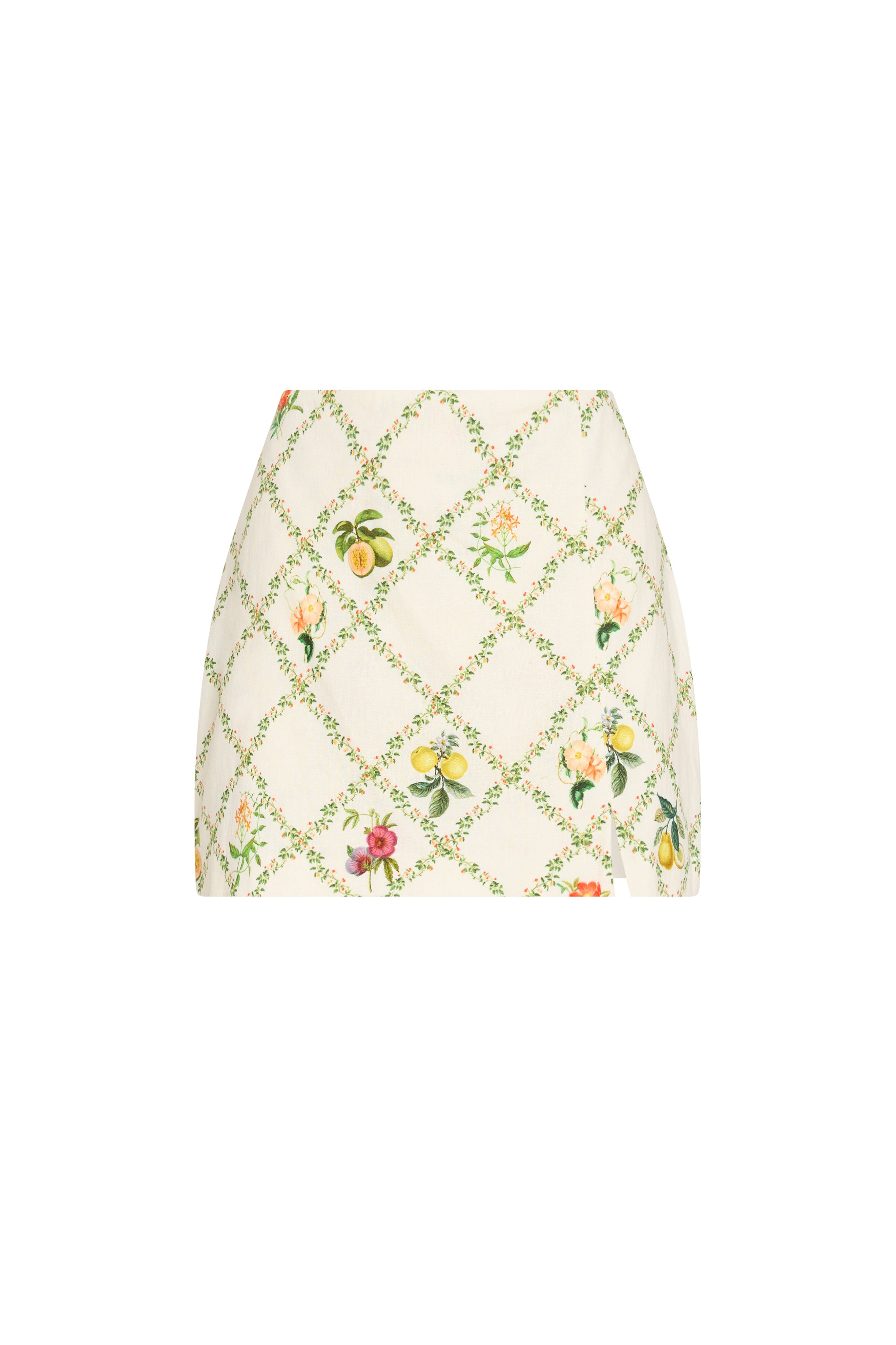 Amanda Uprichard | Dale Skort in Trellis. Floral print mini skort against a white backgorund.