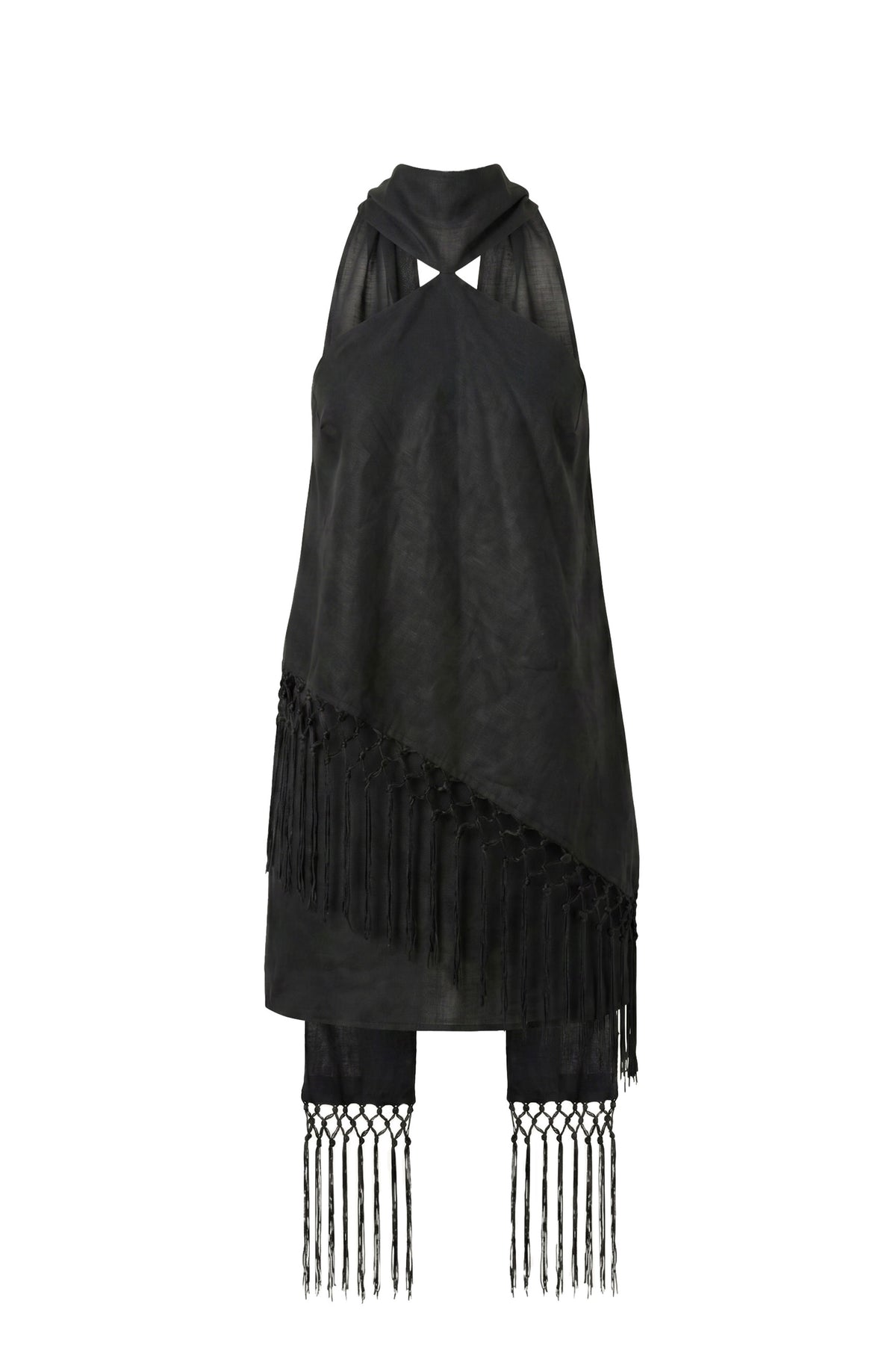 black triangle dress Sleeveless Mini Ava in Linen | XS 🔍Madison black floral dress catching piece from Love AUR-under 400 Order Type:Ready to Wear