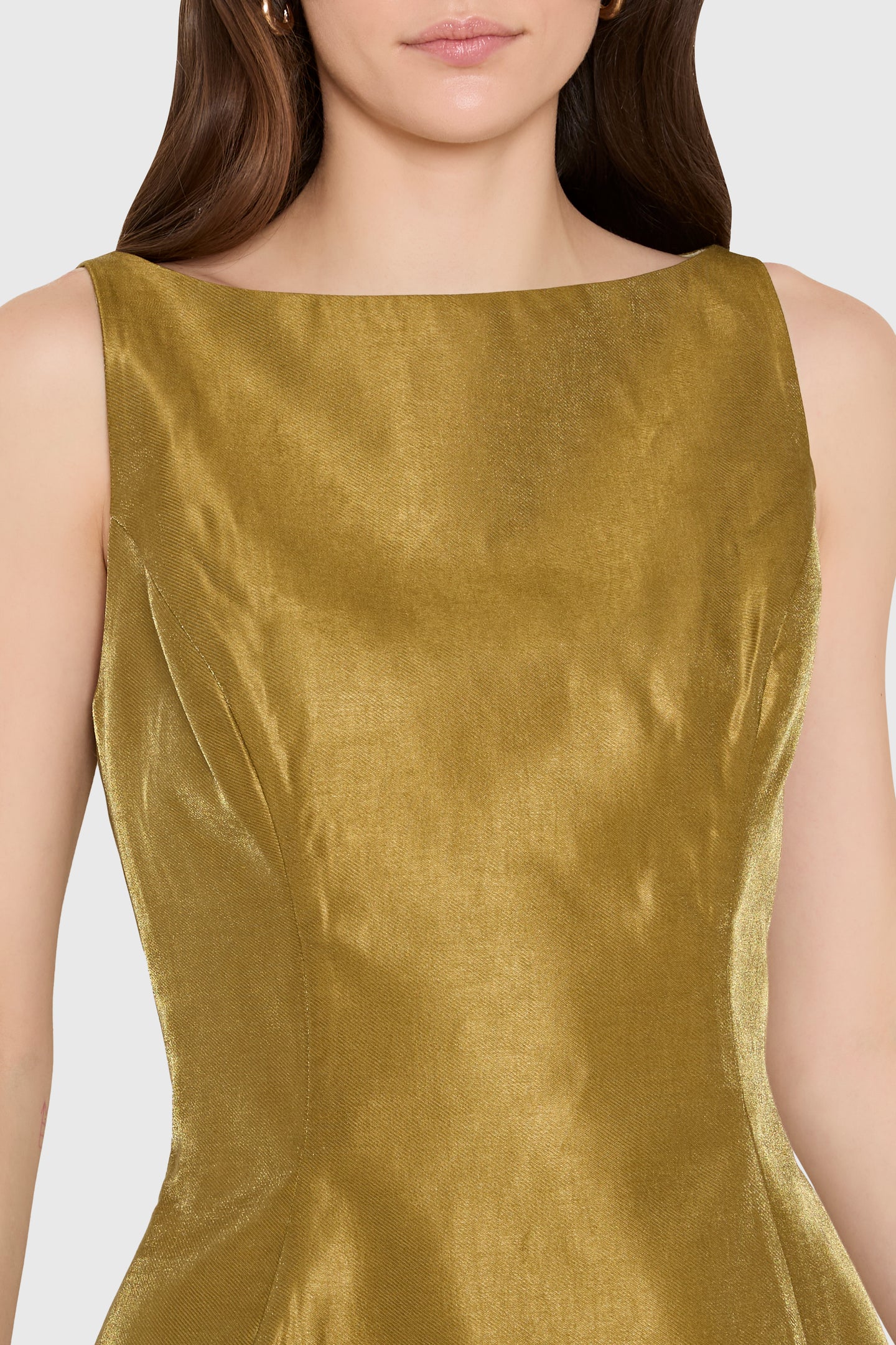 Amanda Uprichard Tonya Dress in Mercury in Olive - detail view