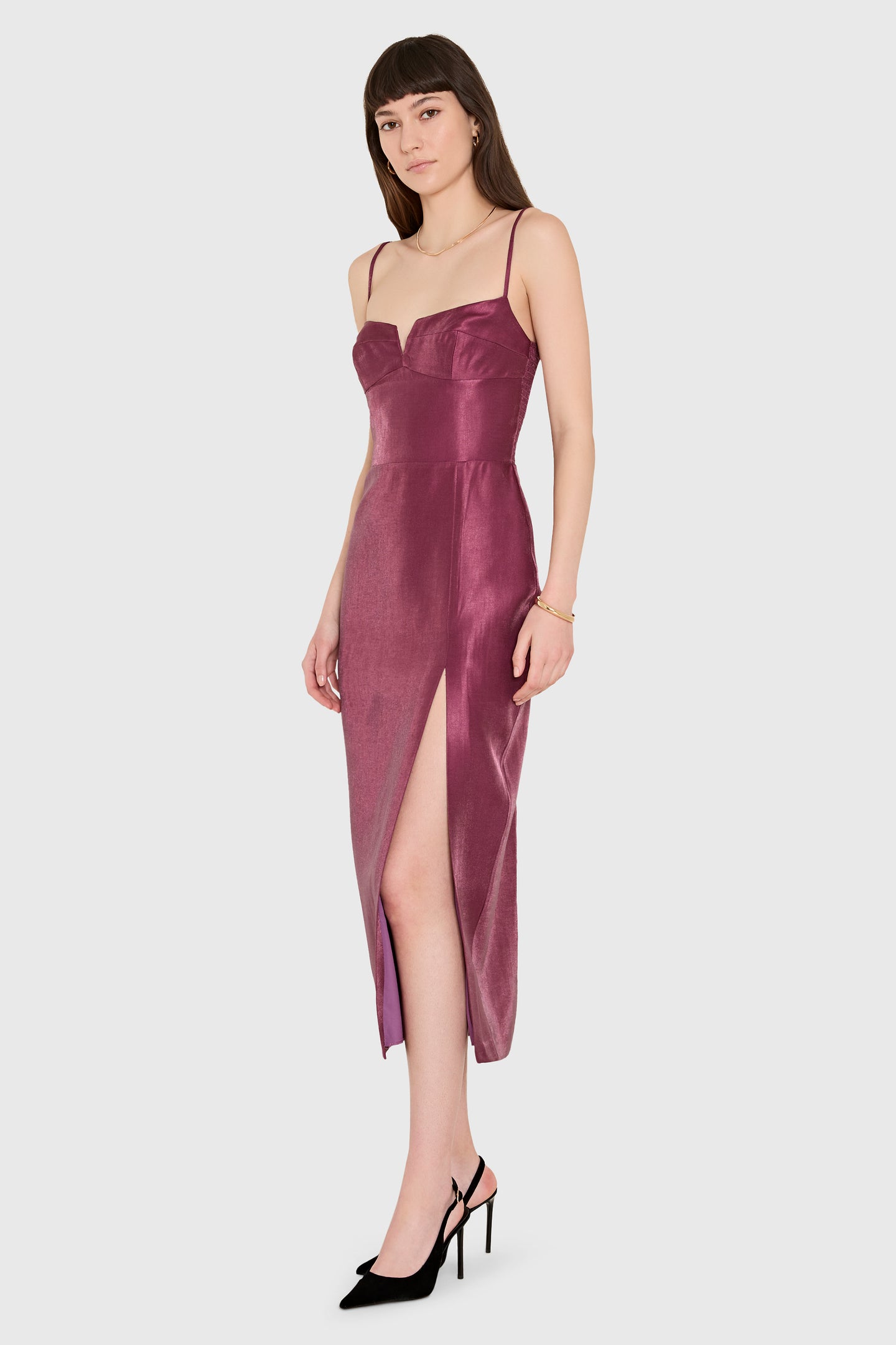 Amanda Uprichard Lyra Midi Dress in Mercury in Berry - side view