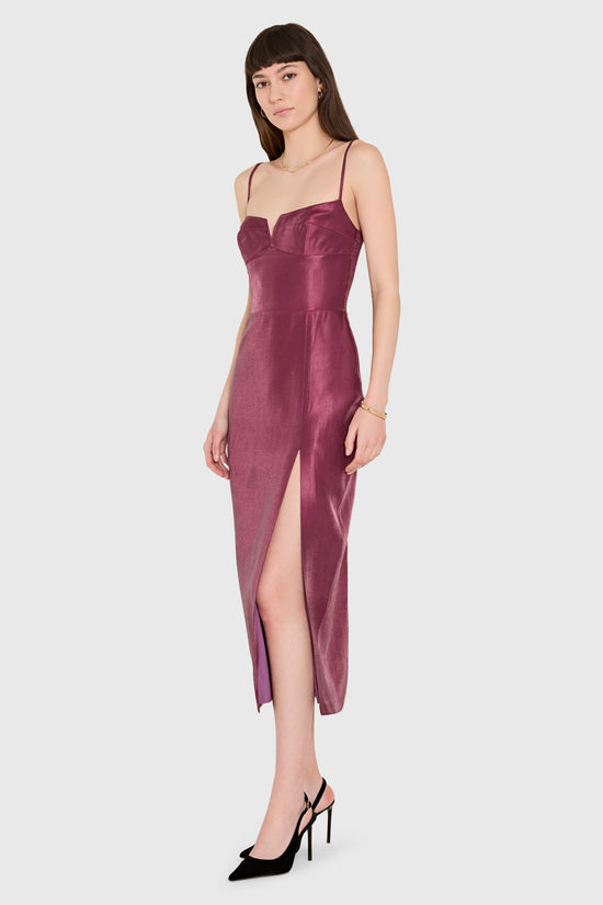 Amanda Uprichard Lyra Midi Dress in Mercury in Berry - side view