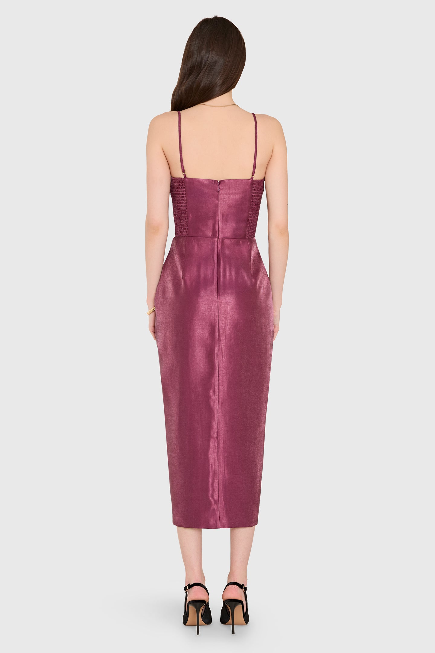 Amanda Uprichard Lyra Midi Dress in Mercury in Berry - back view
