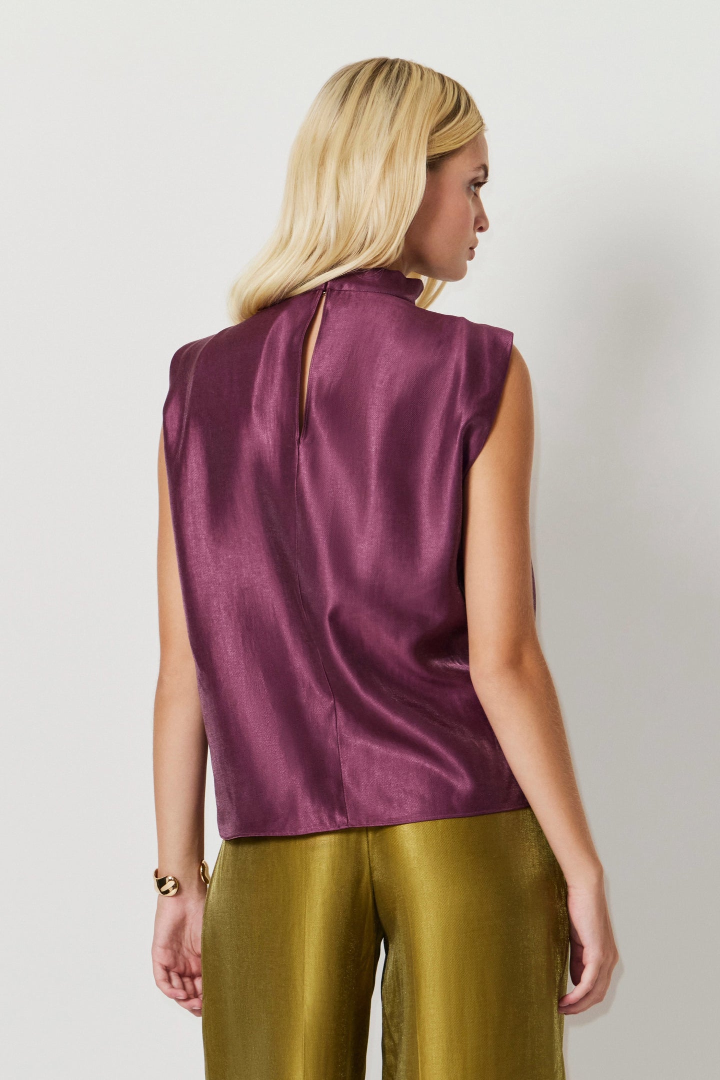 Amanda Uprichard Sleeveless Fabienne Top in Mercury in Berry - back view