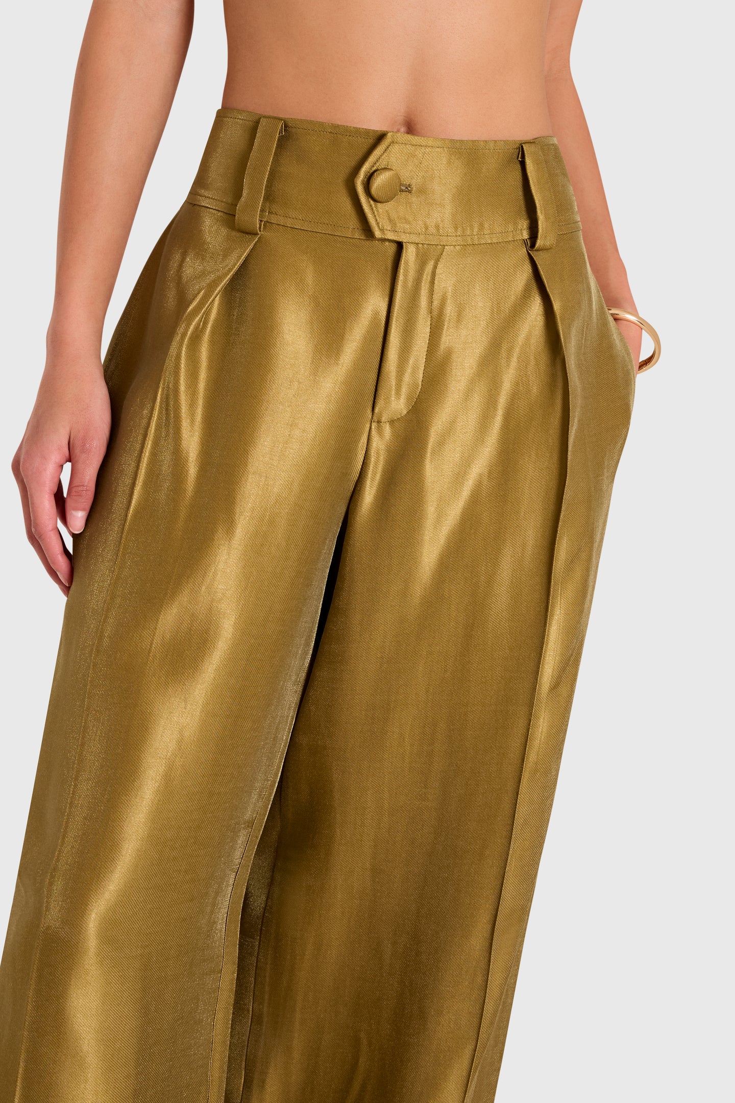 Amanda Uprichard Noho Pants in Mercury in Olive - detail view