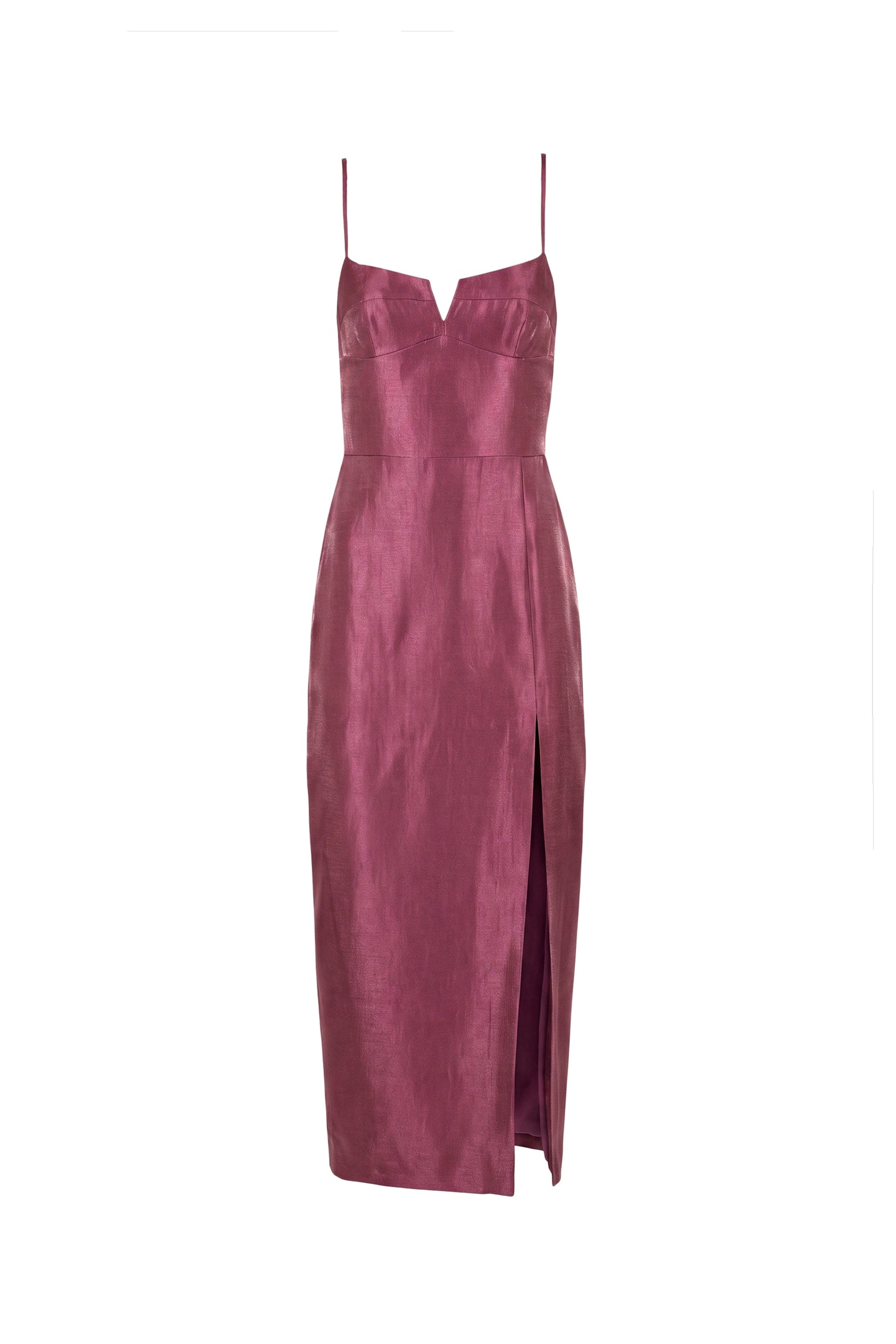 Amanda Uprichard Lyra Midi Dress in Mercury in Berry - shown on invisible mannequin