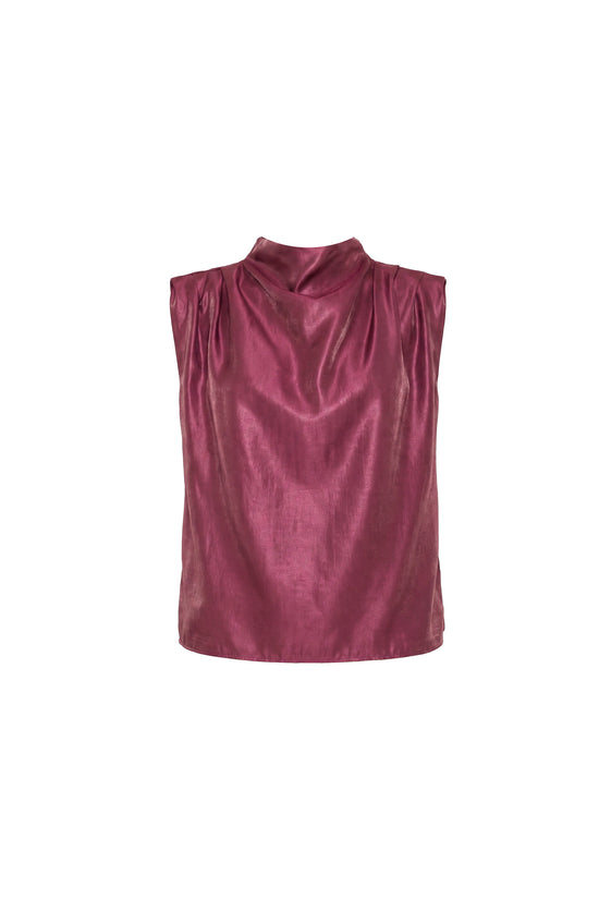 Amanda Uprichard Sleeveless Fabienne Top in Mercury in Berry - shown on invisible mannequin