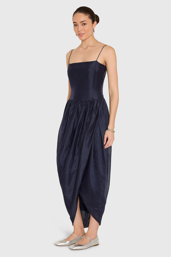 Amanda Uprichard | Castello Midi Dress in Navy. view 2