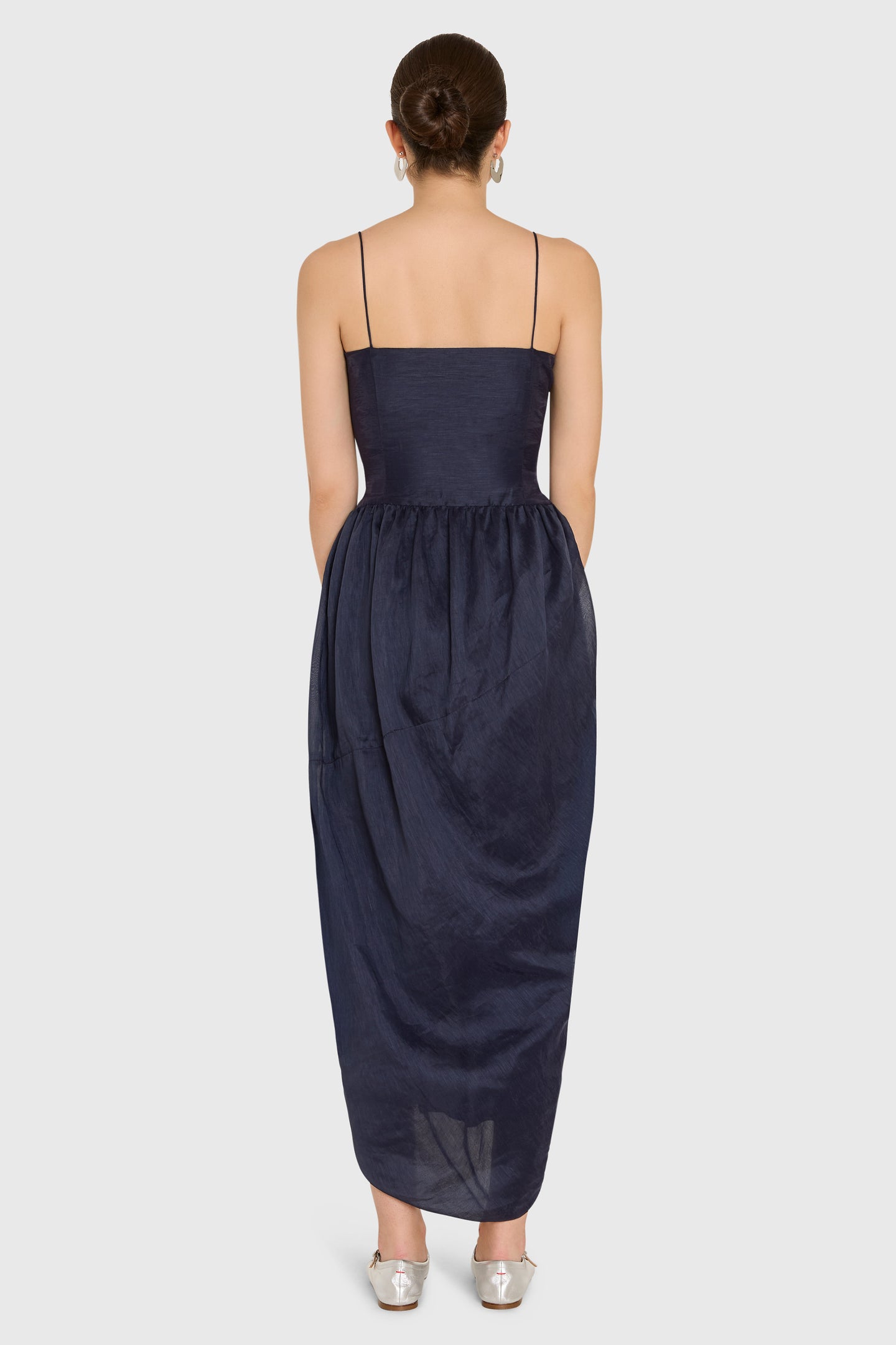 Castello Midi Dress in Navy Blue Linen Organza | Women's Midi Dress - Amanda Uprichard Castello Midi Dress in Navy Blue Linen Organza | Women's Midi Dress - Amanda Uprichard
