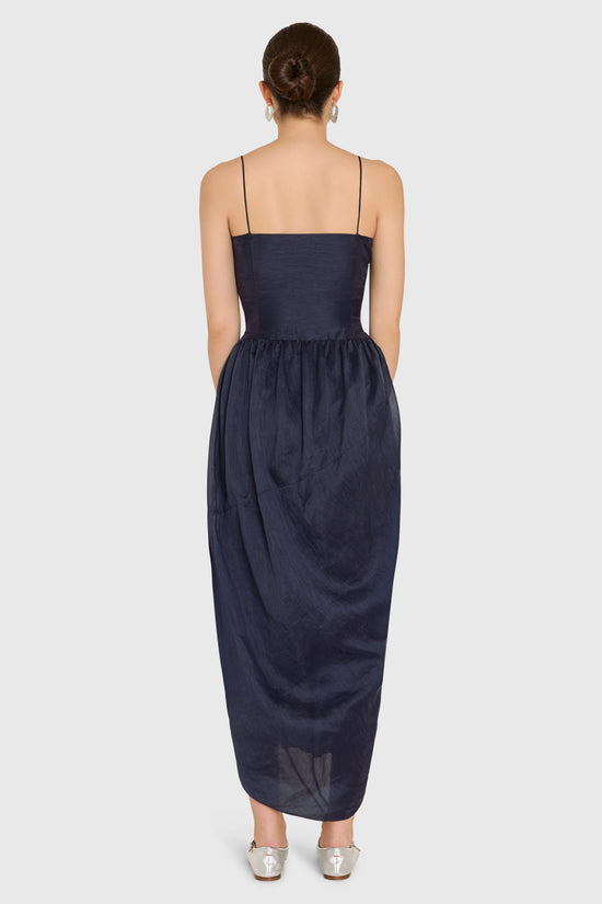 Amanda Uprichard | Castello Midi Dress in Navy. view 3