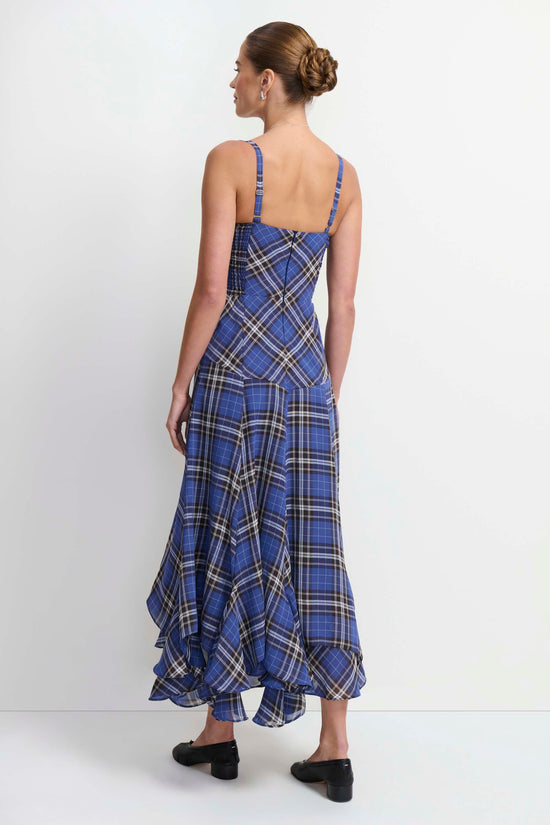 Amanda Uprichard Monterey Dress in Plaid in Navy - side view