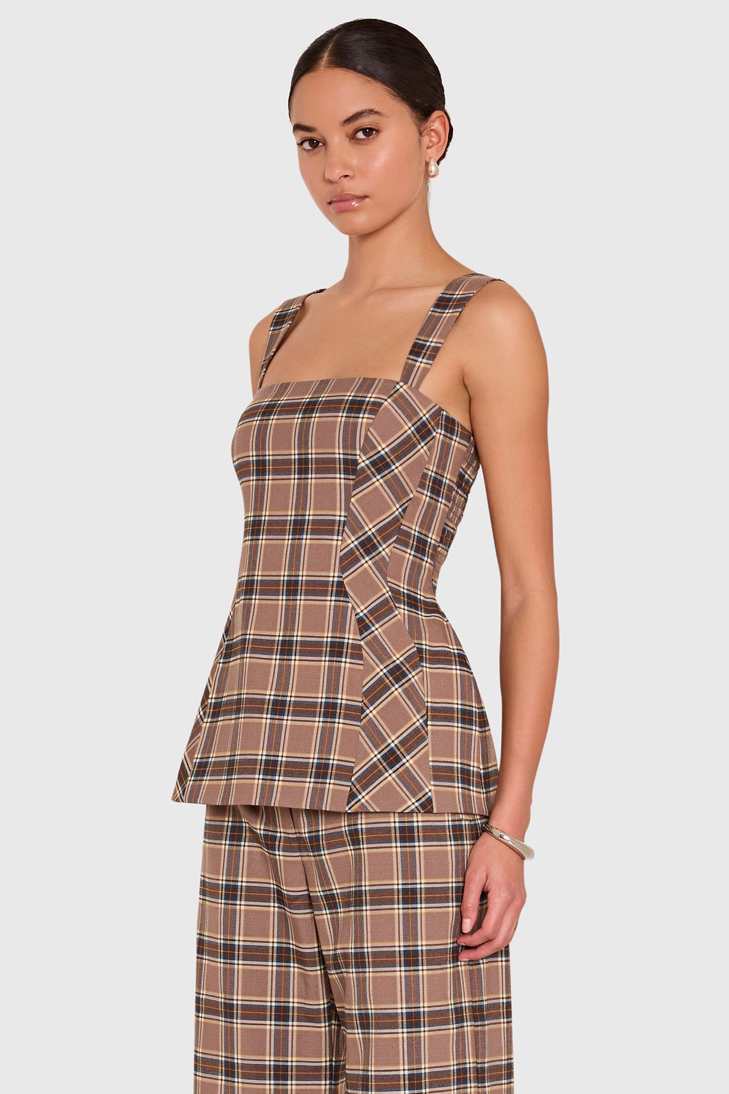 Amanda Uprichard Andreina Top in Academy Plaid - side view