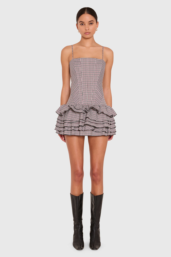 Amanda Uprichard Laureline Romper in Cambridge Plaid - front view