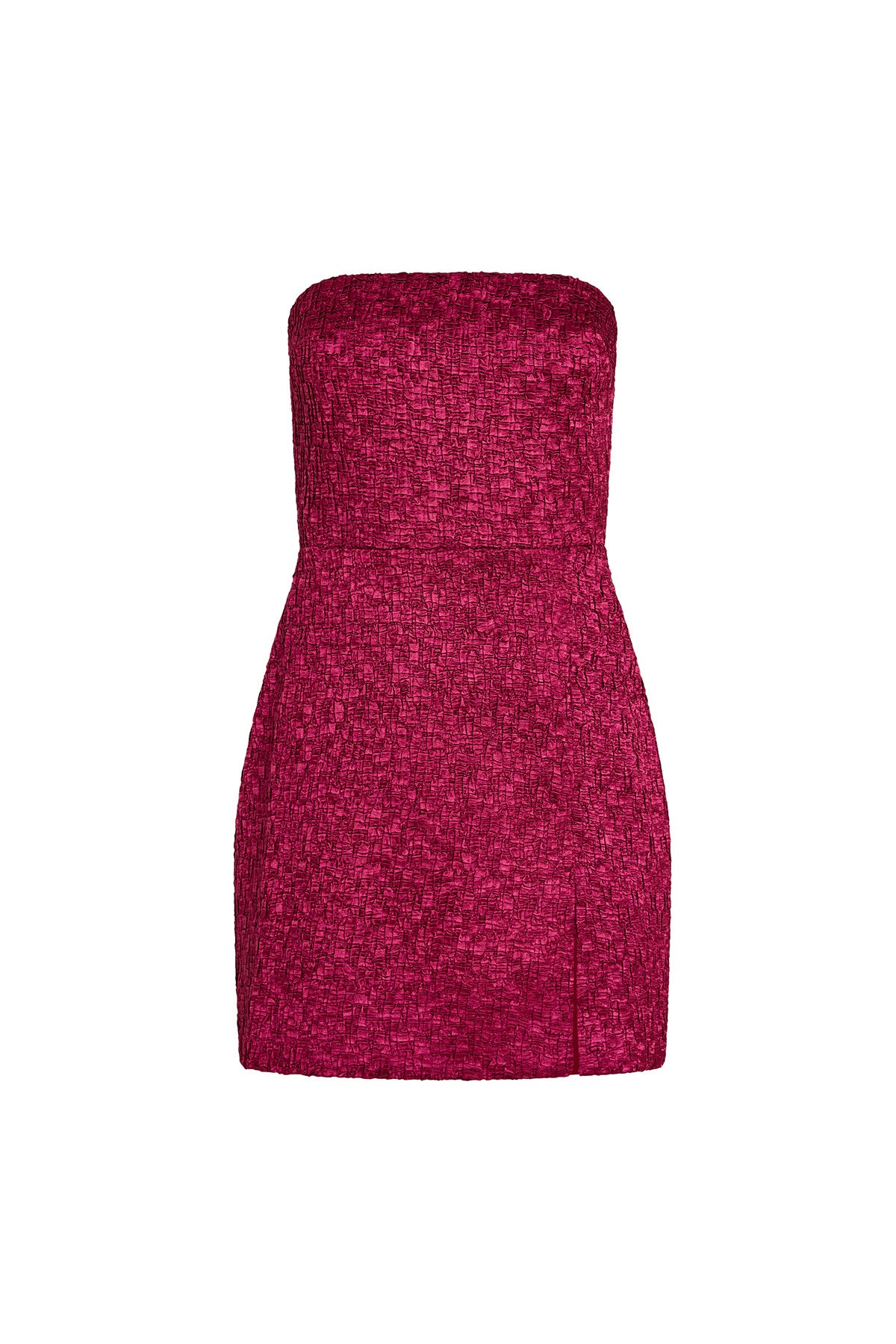 Red strapless dress on a white background