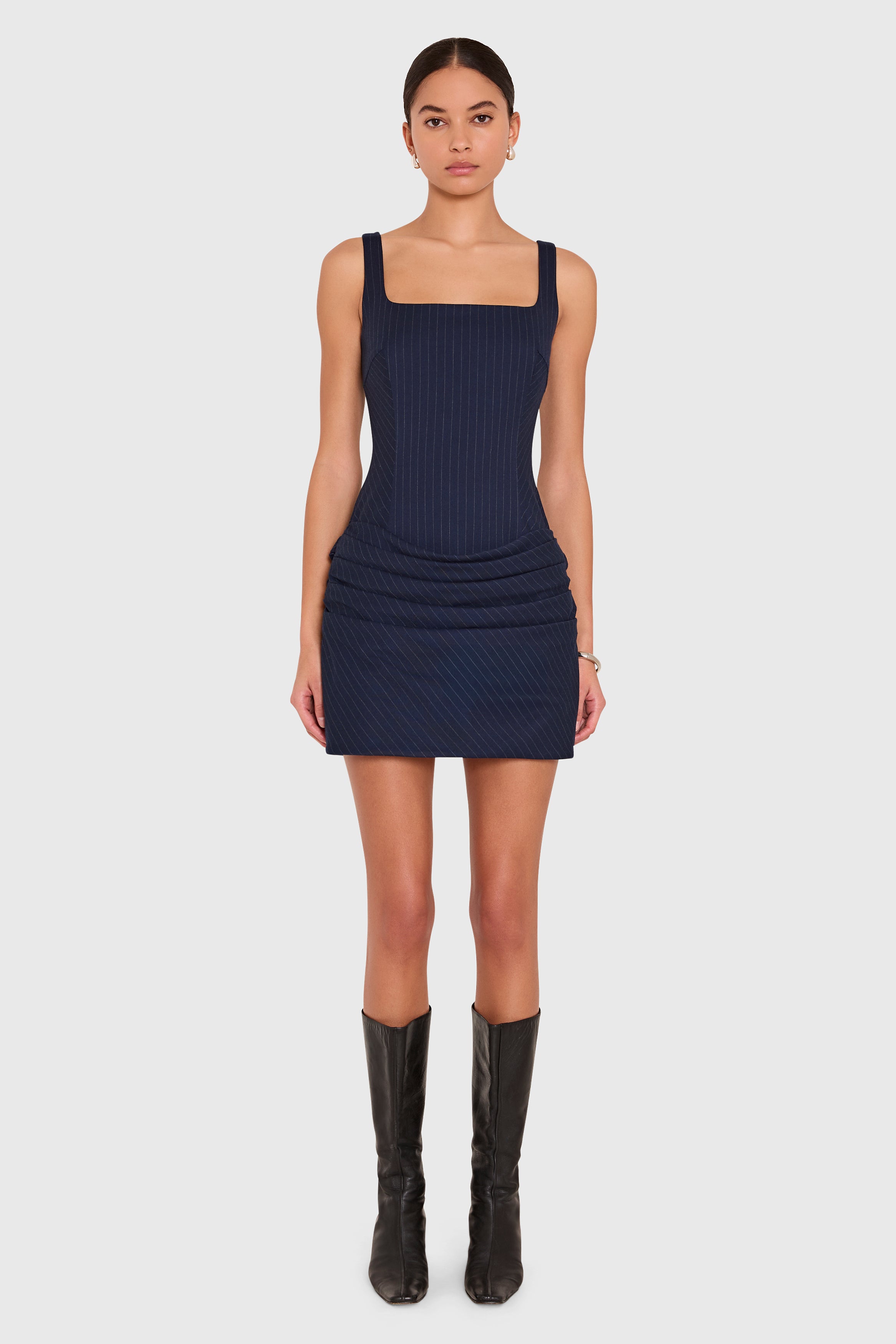 Annabella Dress  in Manchester Pinstripe view 1