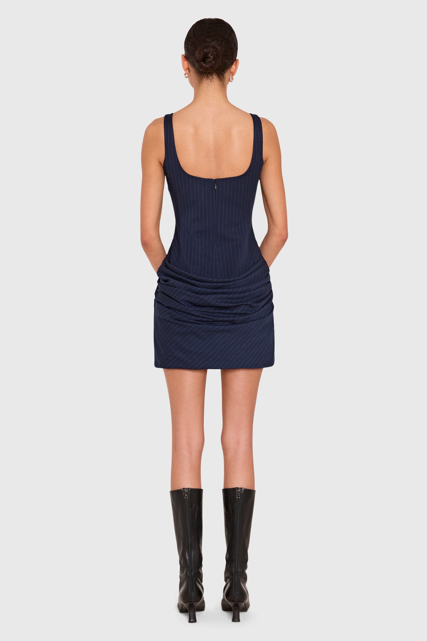 Amanda Uprichard Annabella Dress in Manchester Pinstripe - back view