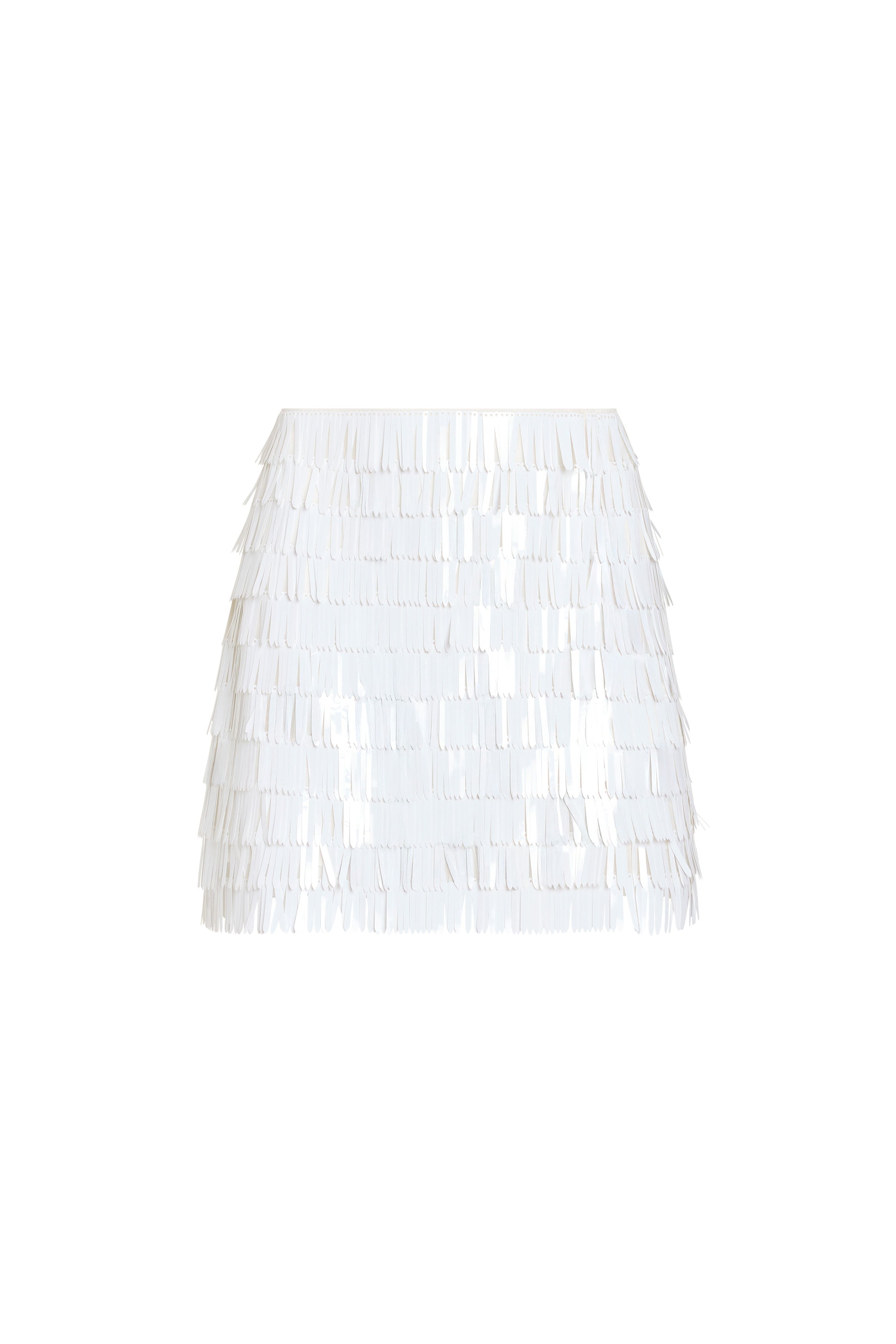 White sequin fringe skirt on a white background