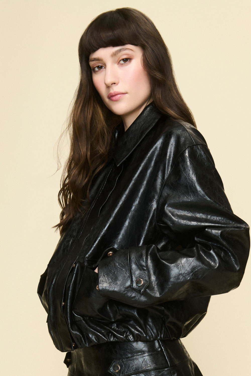 Amanda Uprichard Karla Jacket in Patent Leather in Black - editorial image