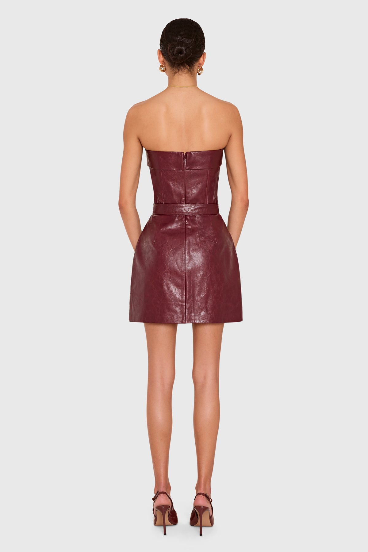 Amanda Uprichard Karla Dress in Burgundy Patent Leather - back view