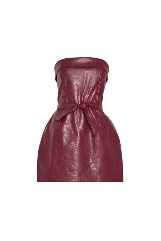 Amanda Uprichard Karla Dress in Burgundy Patent Leather - shown on invisible mannequin