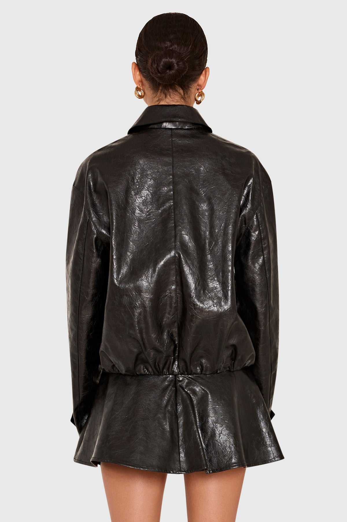 Amanda Uprichard Karla Jacket in Patent Leather in Black - back view