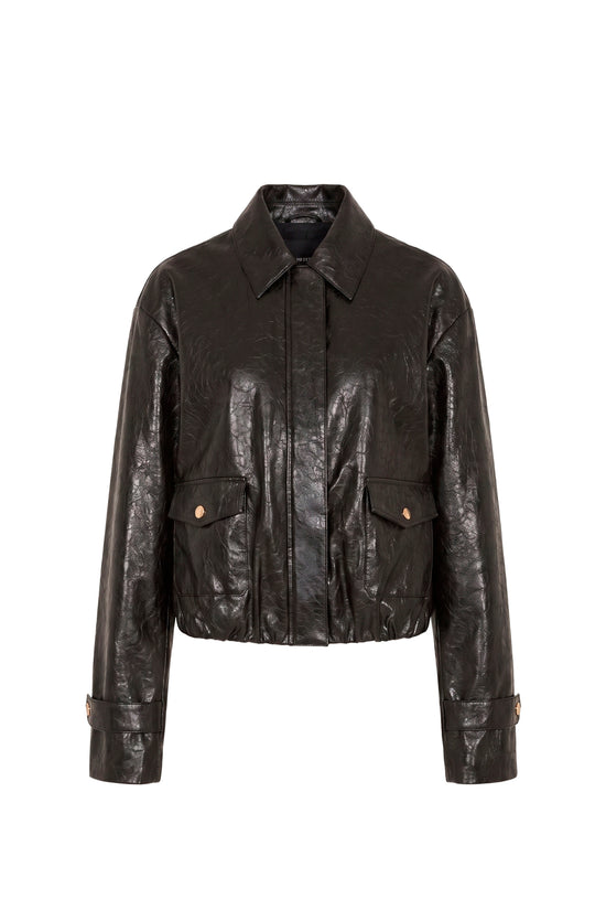 Amanda Uprichard Karla Jacket in Patent Leather in Black - shown on invisible mannequin