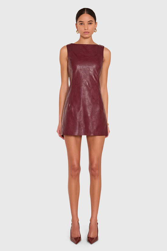 Amanda Uprichard Karla Romper in Patent Leather in Burgundy - front view