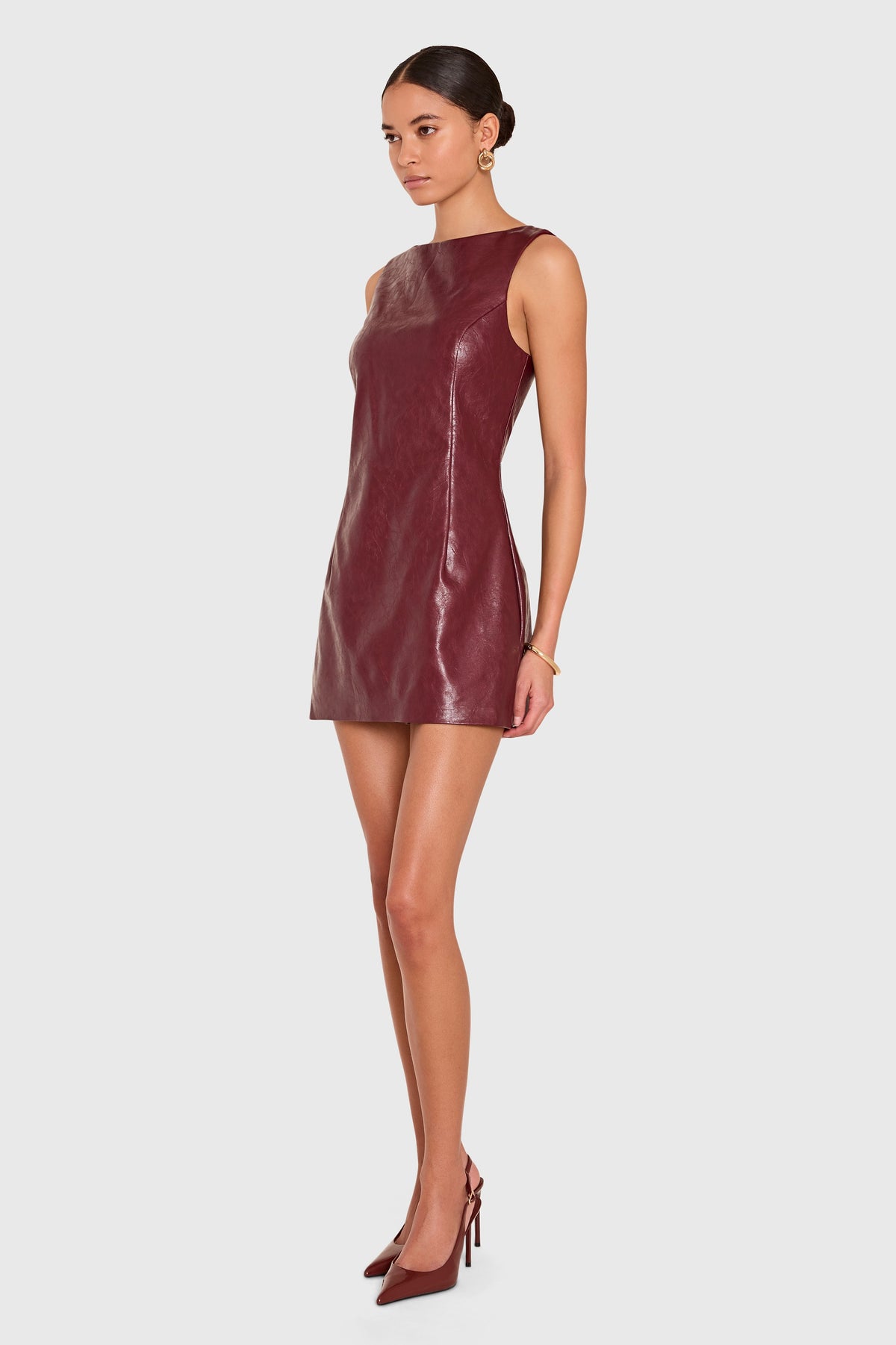 Amanda Uprichard Karla Romper in Patent Leather in Burgundy - side view
