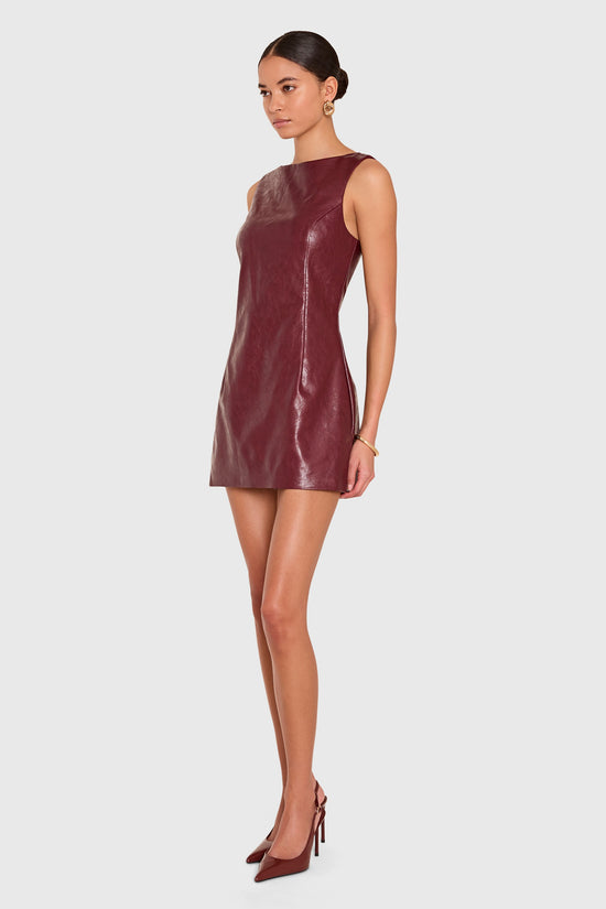 Amanda Uprichard Karla Romper in Patent Leather in Burgundy - side view