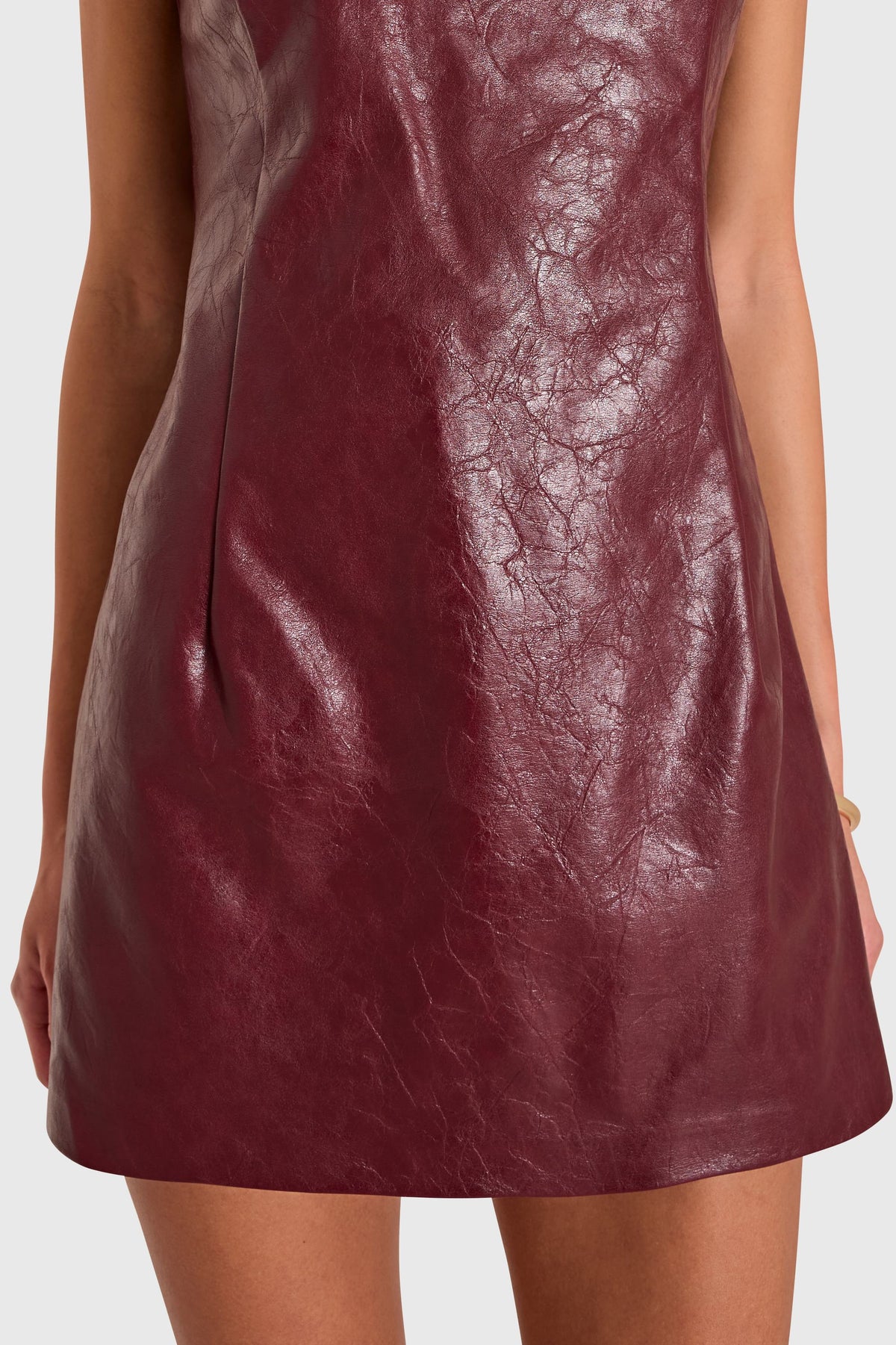 Amanda Uprichard Karla Romper in Patent Leather in Burgundy - detail view